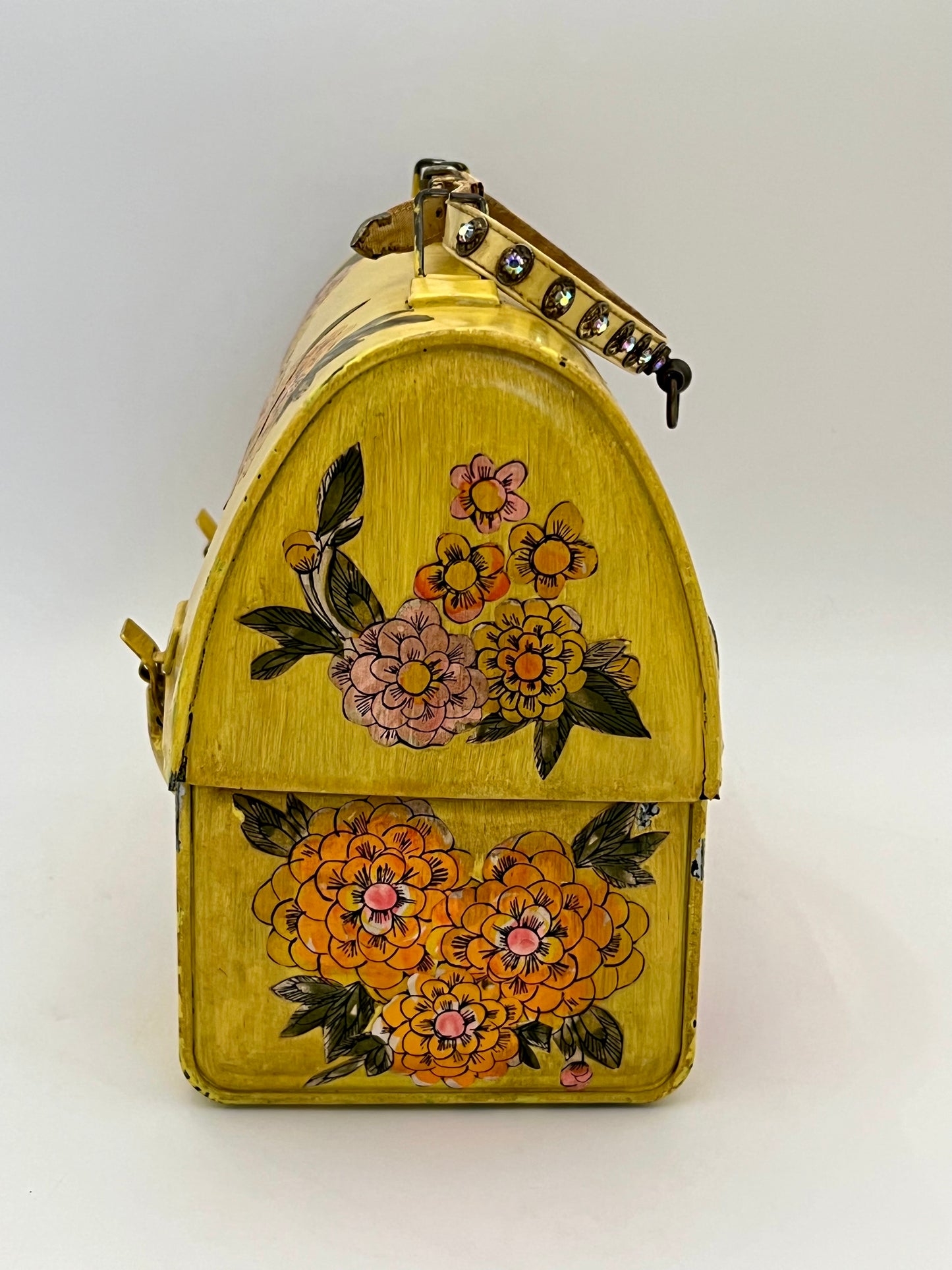 FOLK ART 1960s DECOUPAGE LUNCH BOX/PURSE