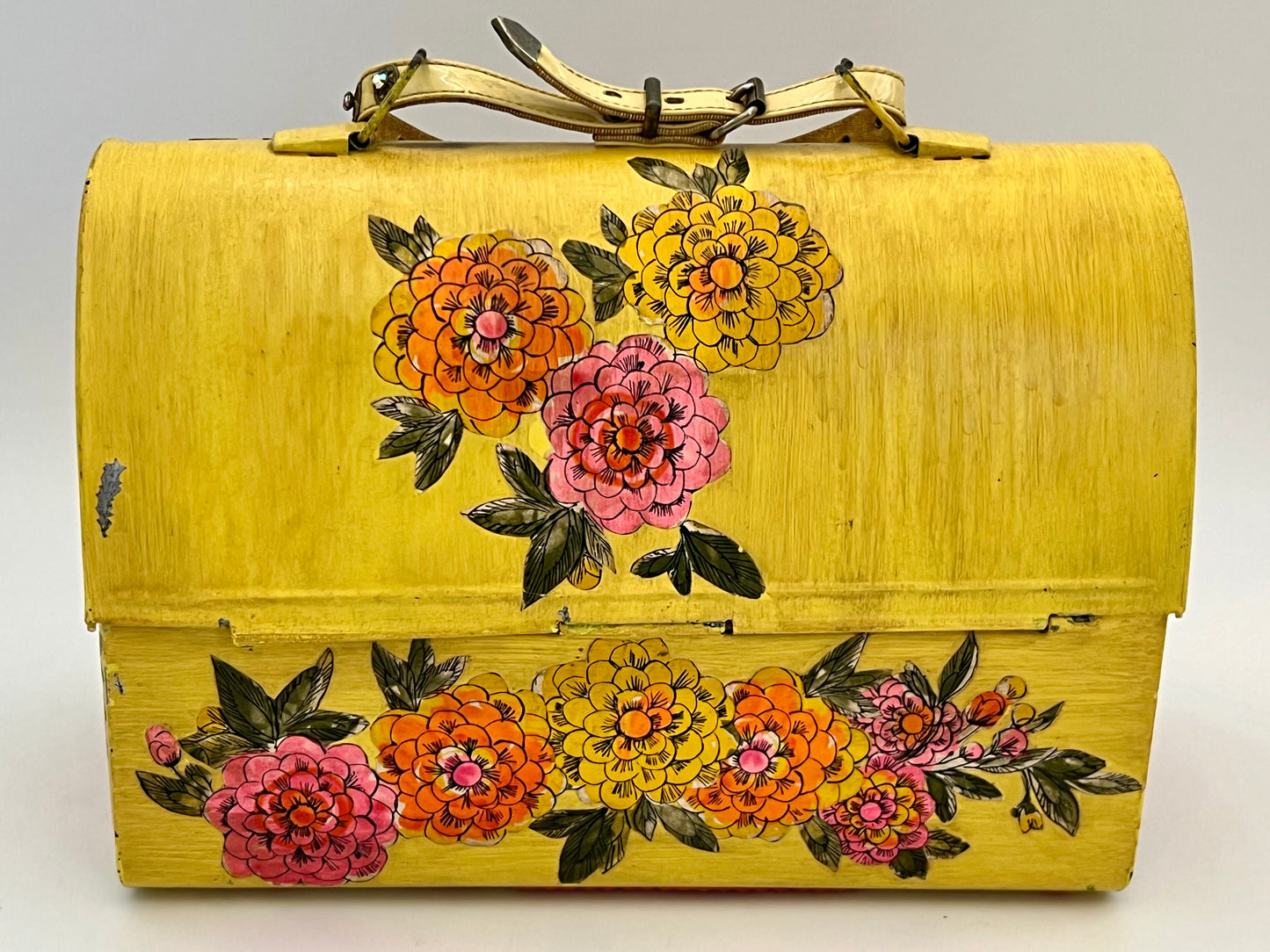 FOLK ART 1960s DECOUPAGE LUNCH BOX/PURSE
