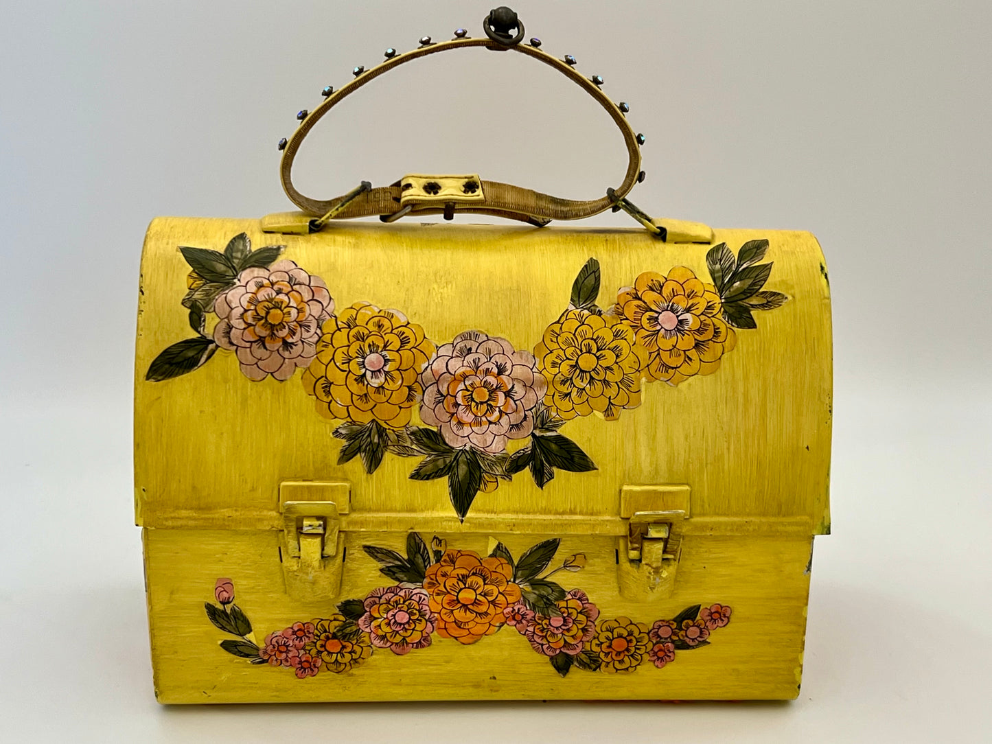 FOLK ART 1960s DECOUPAGE LUNCH BOX/PURSE