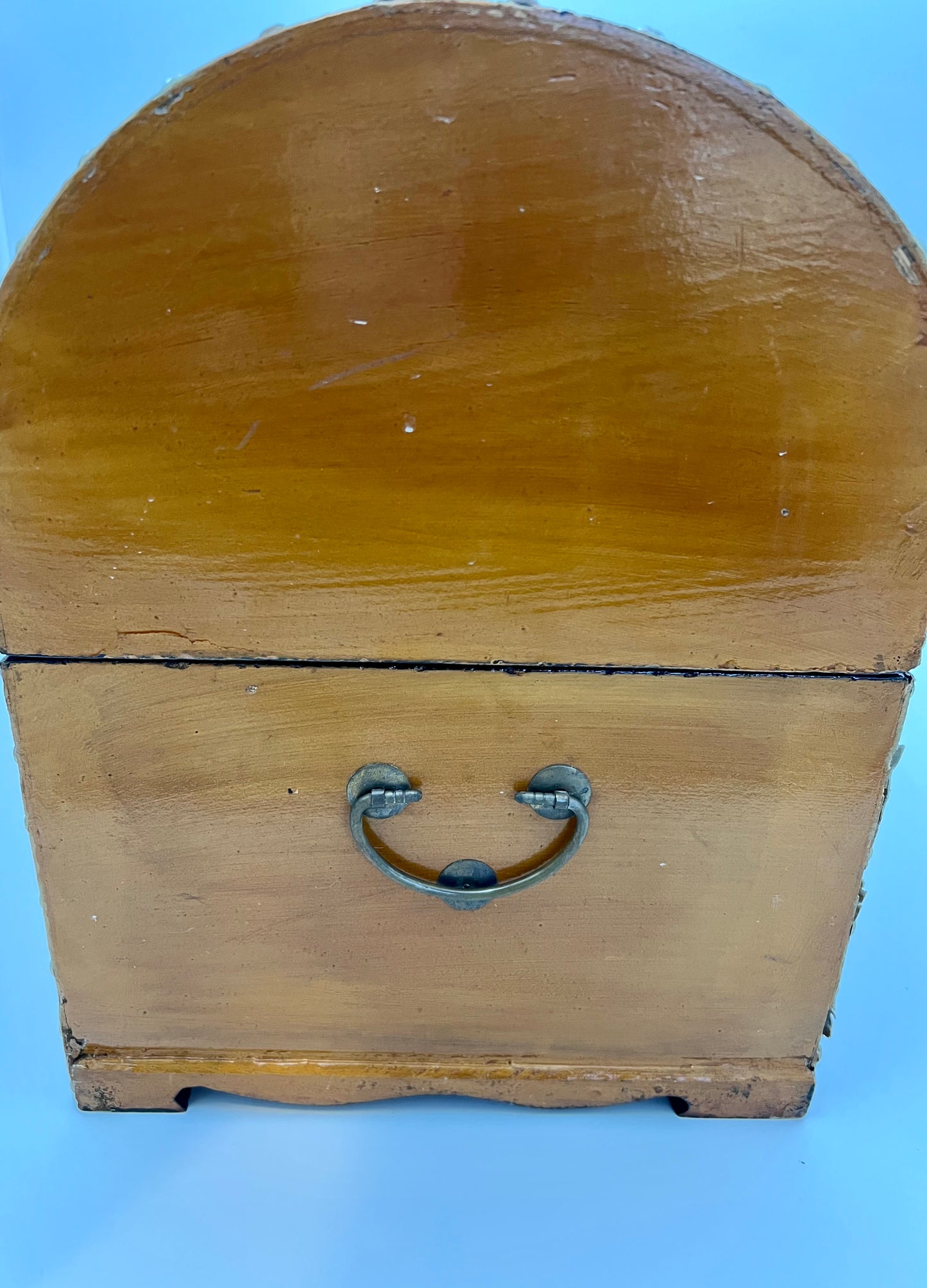 VINTAGE LEATHER TRIMMED FLORAL PAINTED CHEST