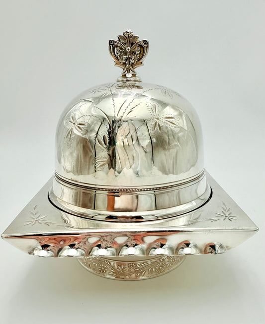 Antique W. M. Rogers Silver Plated Caviar or Butter Serving Dish with Ice Compartment, 1886
