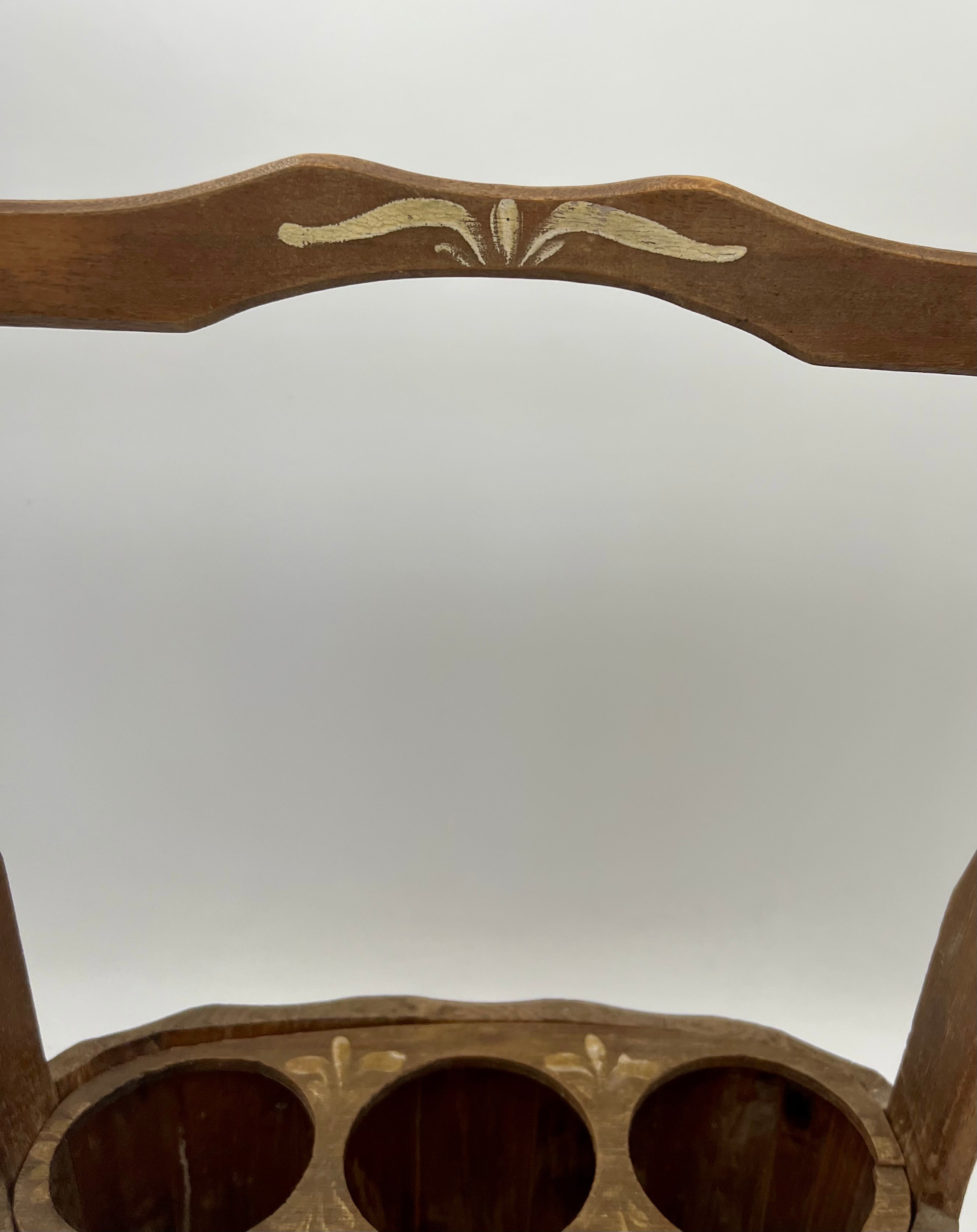 Vintage Hand-Painted Scandinavian Wooden Caddy and Wine Carrier (1950s–1960s)