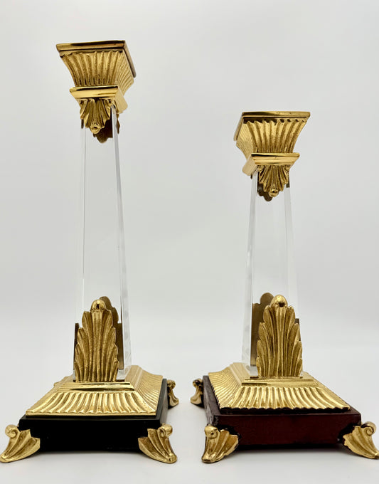 PAIR OF VERY RARE VINTAGE ART DECO LUCITE CANDLESTICKS