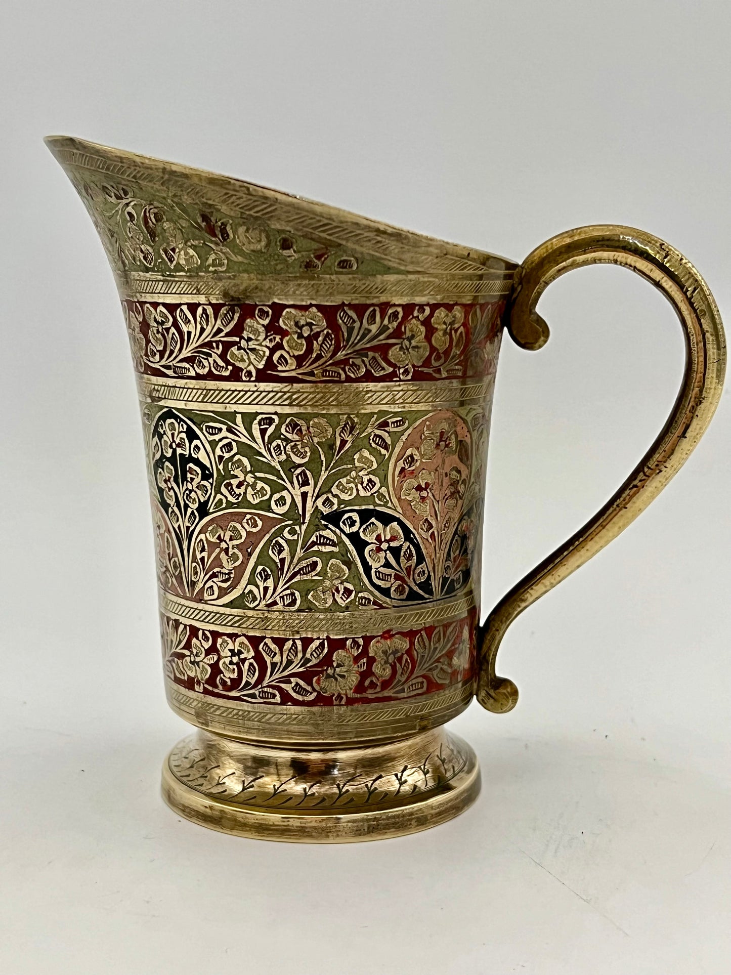 SMALL INDIAN BRASS ORNATE PITCHER, CIRCA 1970S