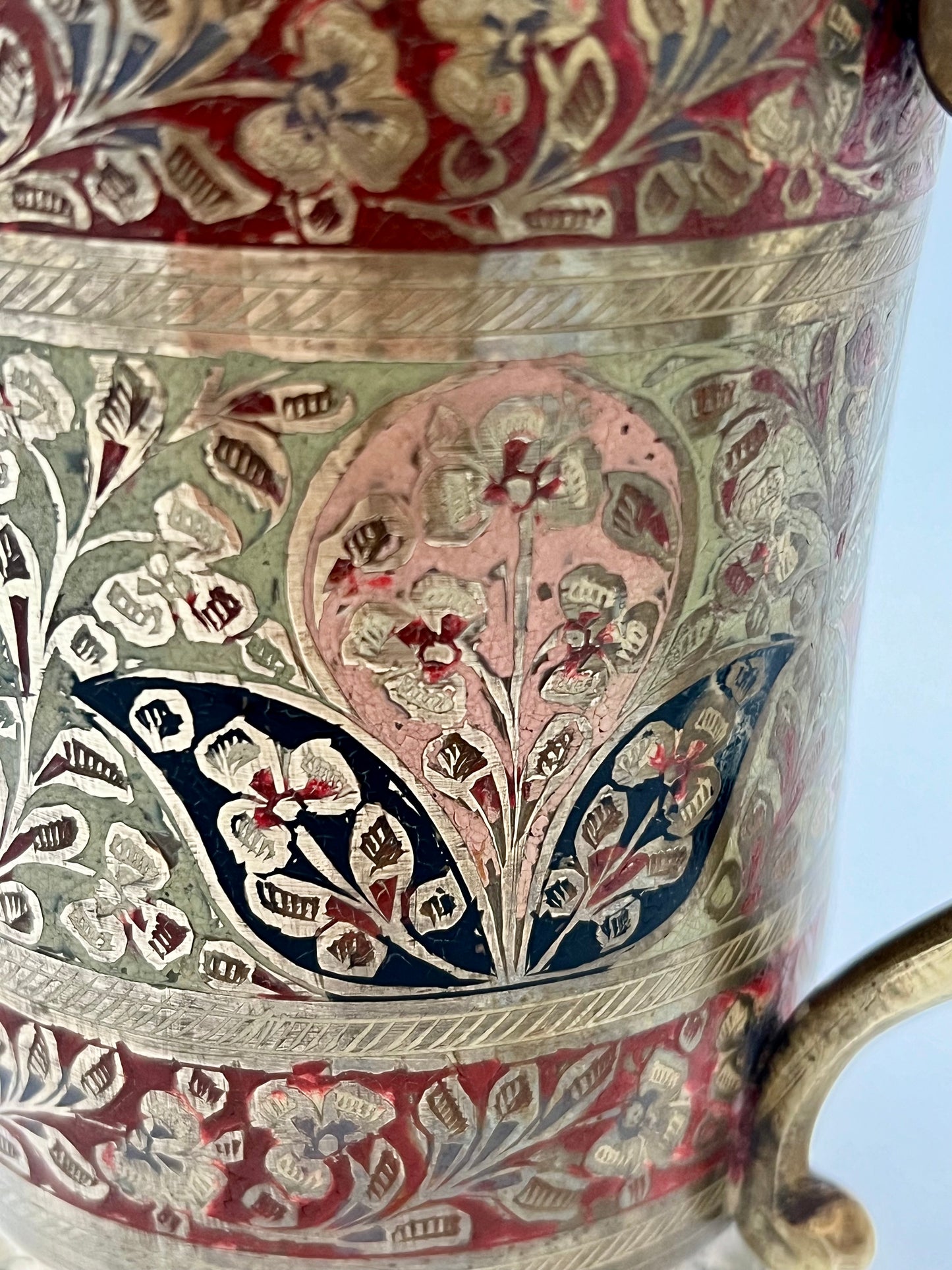 SMALL INDIAN BRASS ORNATE PITCHER, CIRCA 1970S
