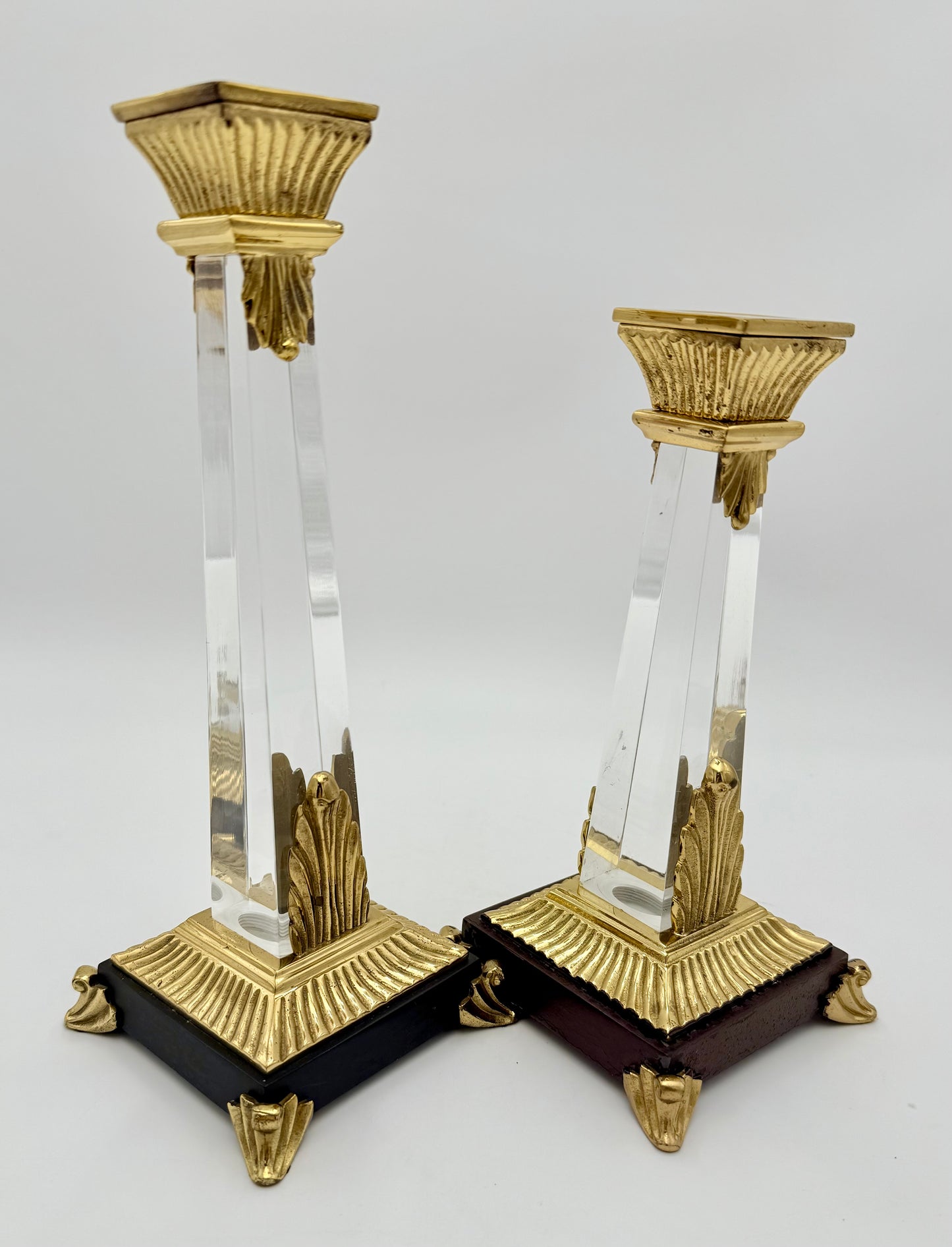 PAIR OF VERY RARE VINTAGE ART DECO LUCITE CANDLESTICKS