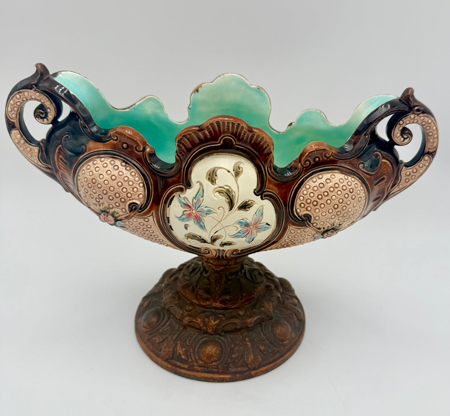 ANTIQUE FRENCH MAJOLICA JARDINIERE CENTERPIECE, LATE 1800s