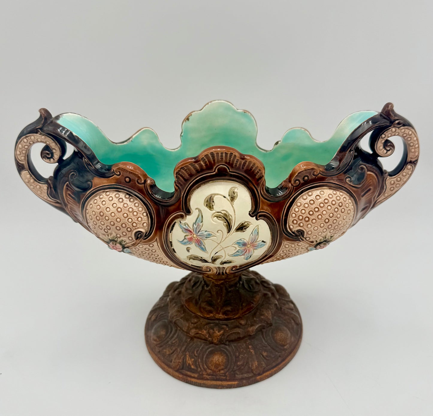 ANTIQUE FRENCH MAJOLICA JARDINIERE CENTERPIECE, LATE 1800s