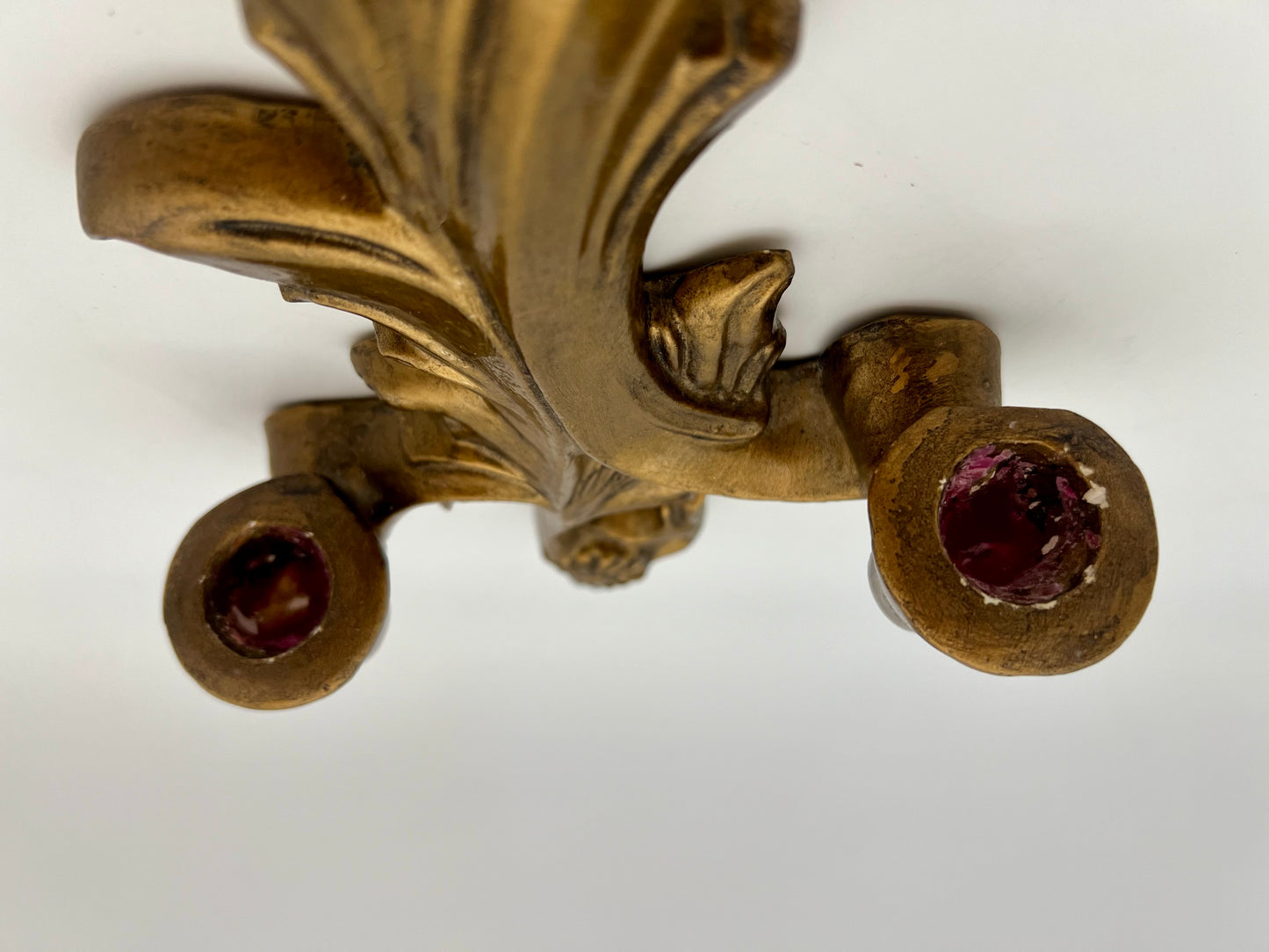 MIDCENTURY WOOD GILT 2 ARM WALL CANDLE SCONCE