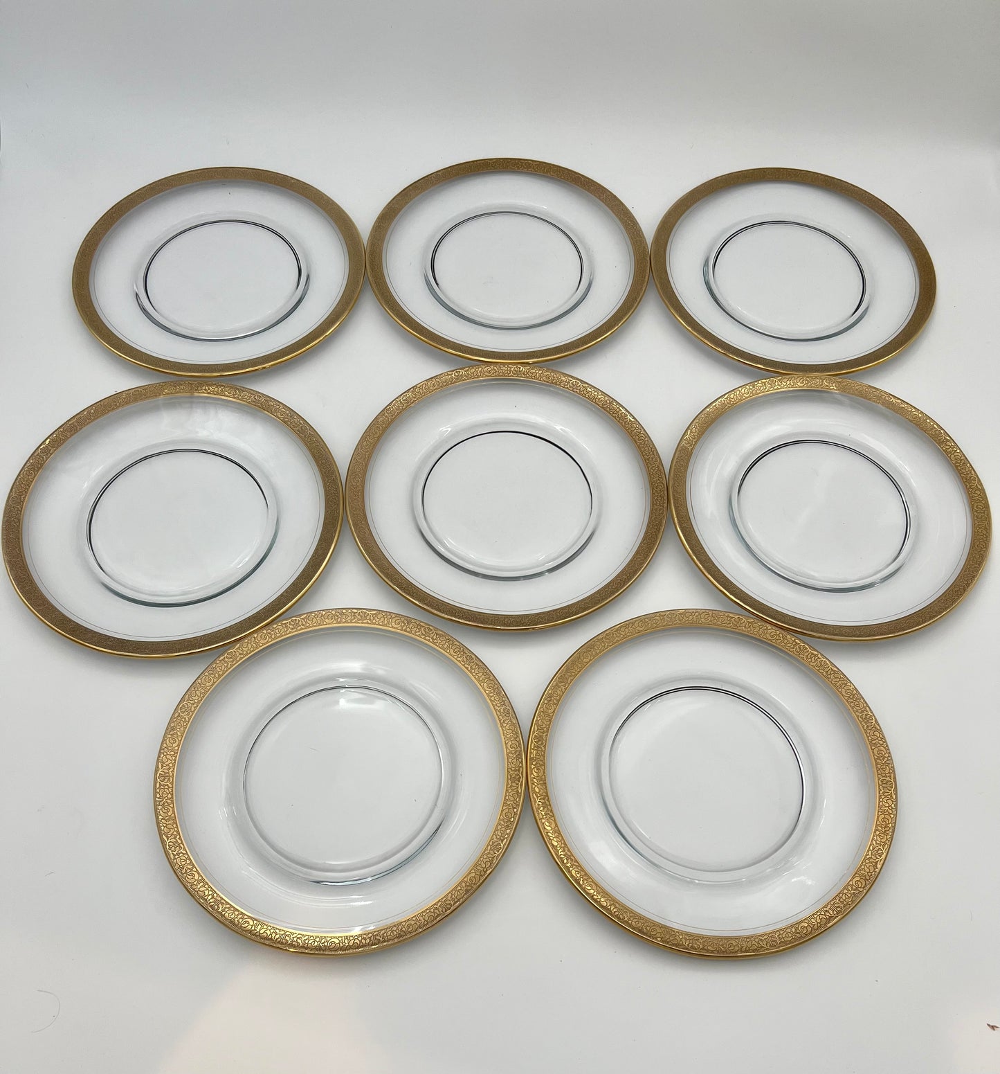 1950s TIFFIN MINTON GOLD ENCRUSTED SALAD PLATES - SET OF 8