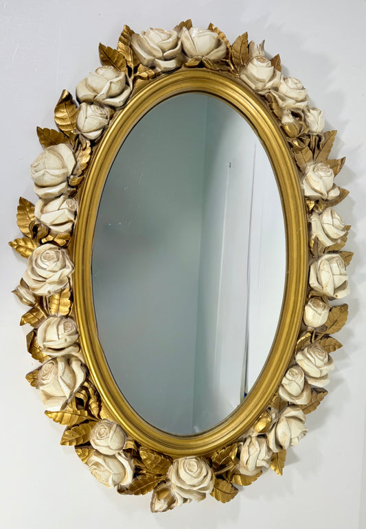 VINTAGE 1970s ORNATE ROSE OVAL MIRROR