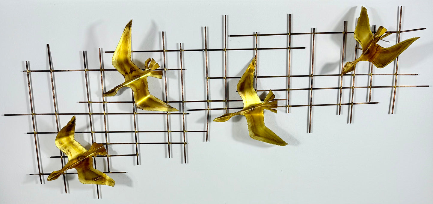 1970s STEEL AND BRASS 3D WALL ART BIRD SCULPTURE