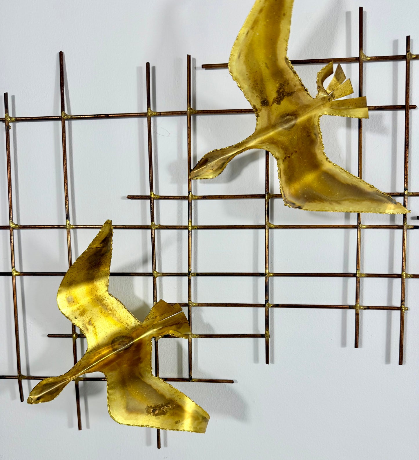 1970s STEEL AND BRASS 3D WALL ART BIRD SCULPTURE