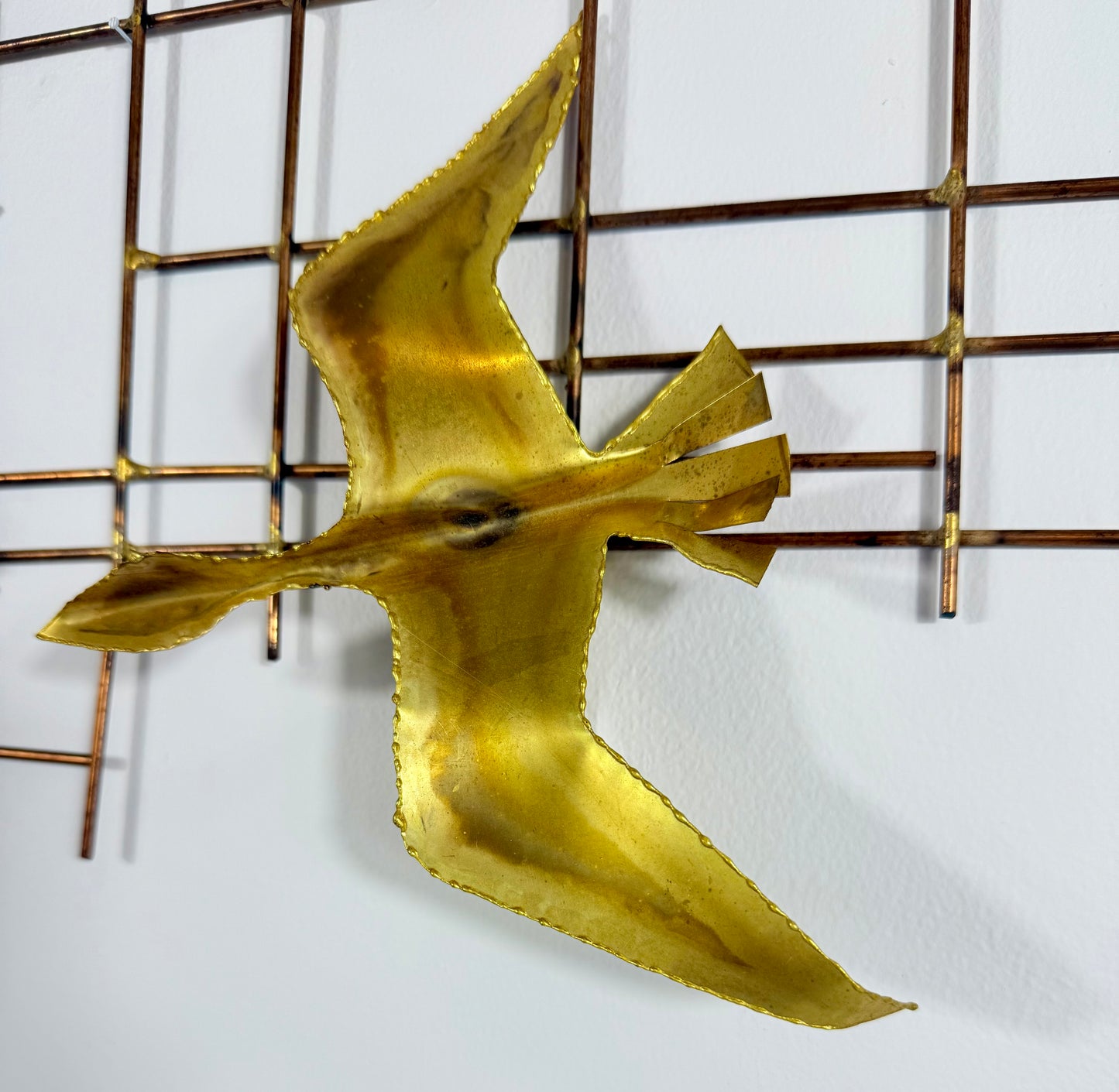 1970s STEEL AND BRASS 3D WALL ART BIRD SCULPTURE