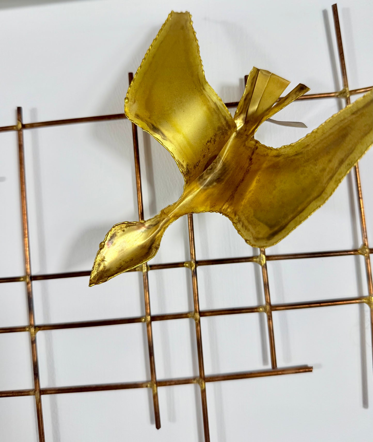 1970s STEEL AND BRASS 3D WALL ART BIRD SCULPTURE
