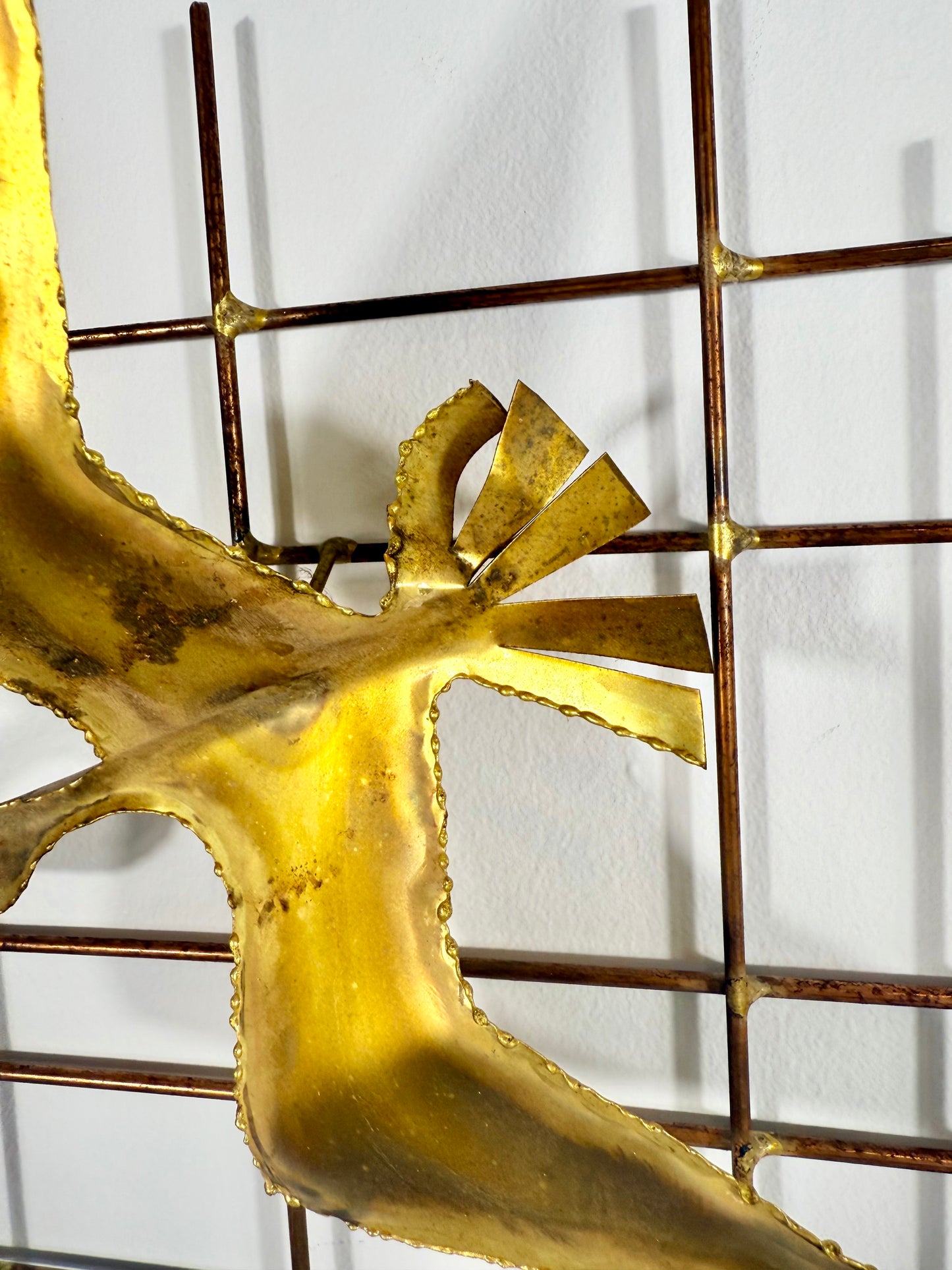 1970s STEEL AND BRASS 3D WALL ART BIRD SCULPTURE
