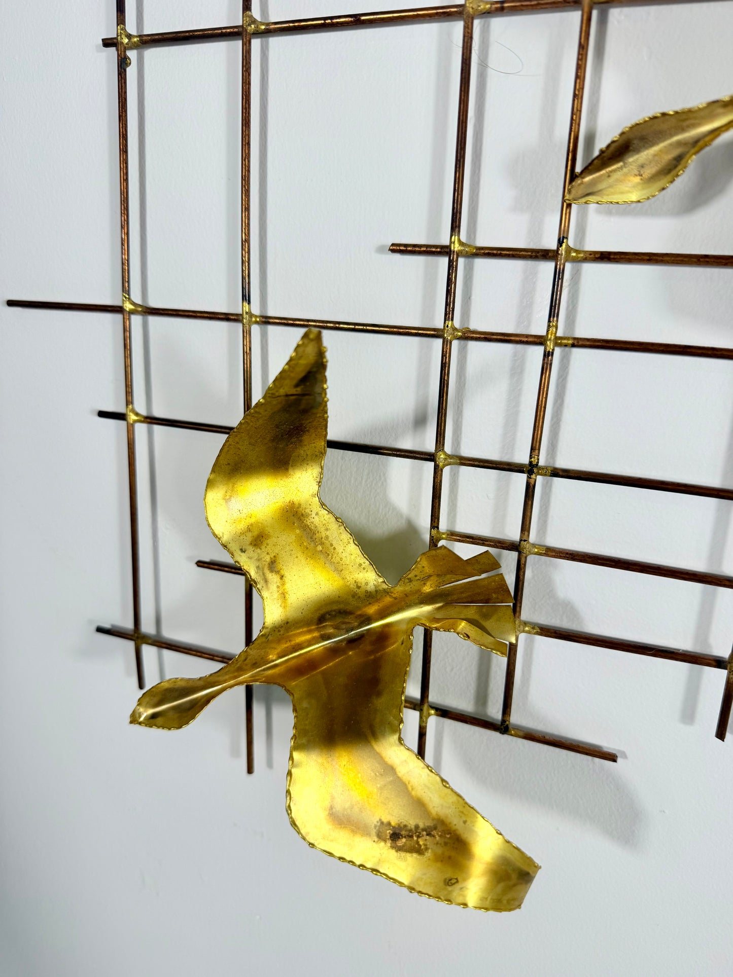 1970s STEEL AND BRASS 3D WALL ART BIRD SCULPTURE