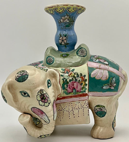 QING DYNASTY ANTIQUE ELEPHANT CANDLEHOLDER