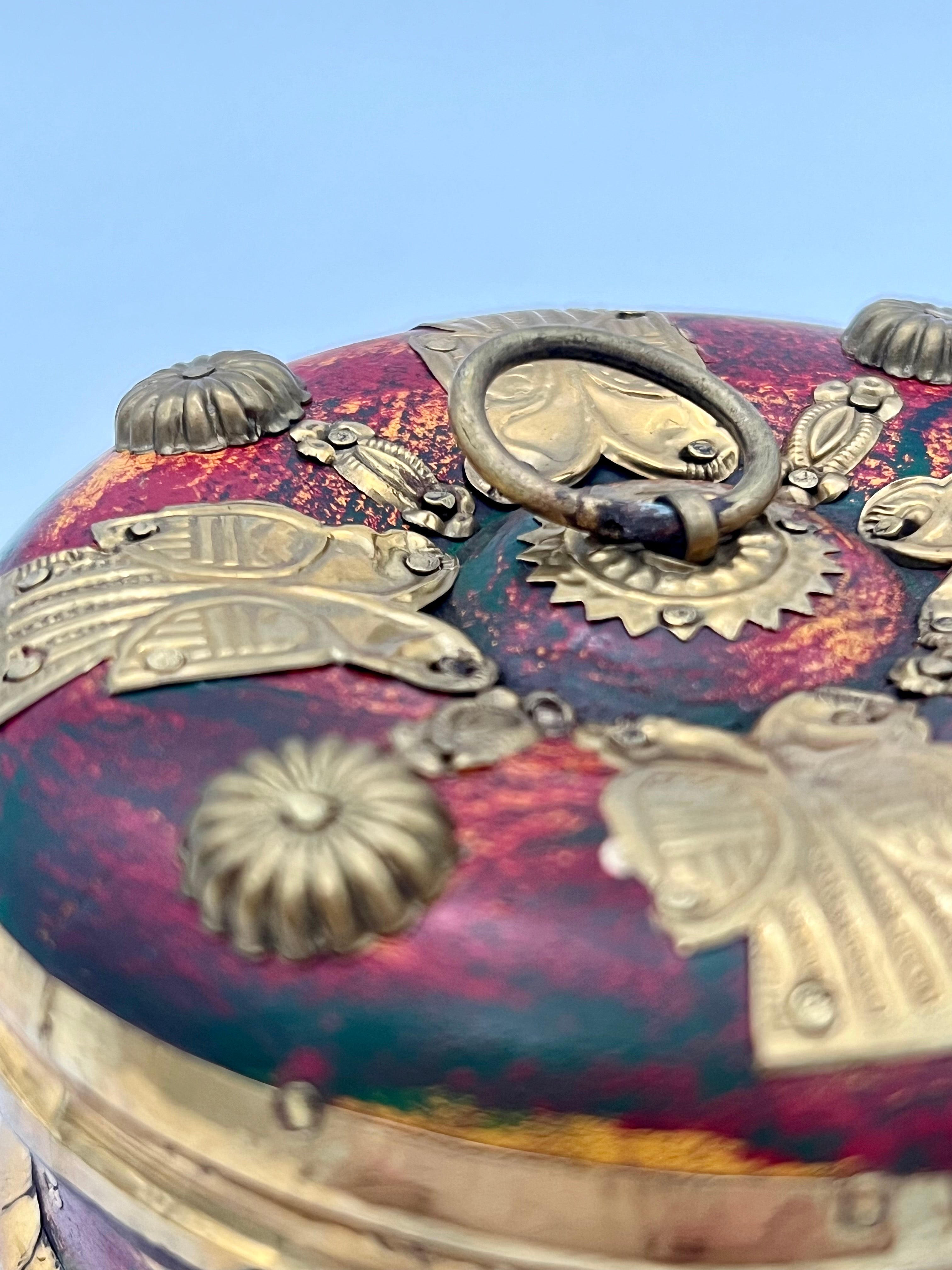 VINTAGE BRASS BUTTERFLY JEWELRY BOX WITH RED SATIN LINING – HANDCRAFTED LACQUERED WOOD TREASURE BOX
