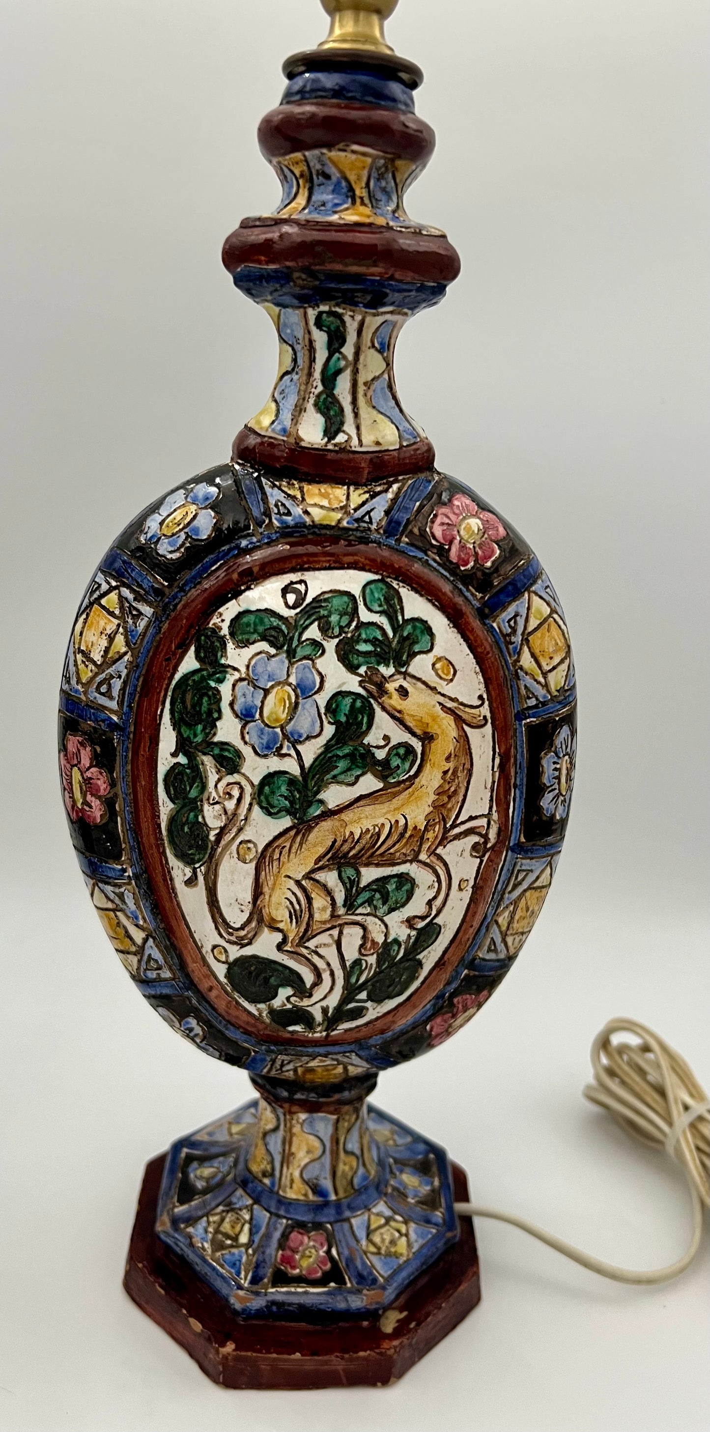 PAIR OF ANTIQUE ITALIAN MAJOLICA CERAMIC TABLE LAMPS