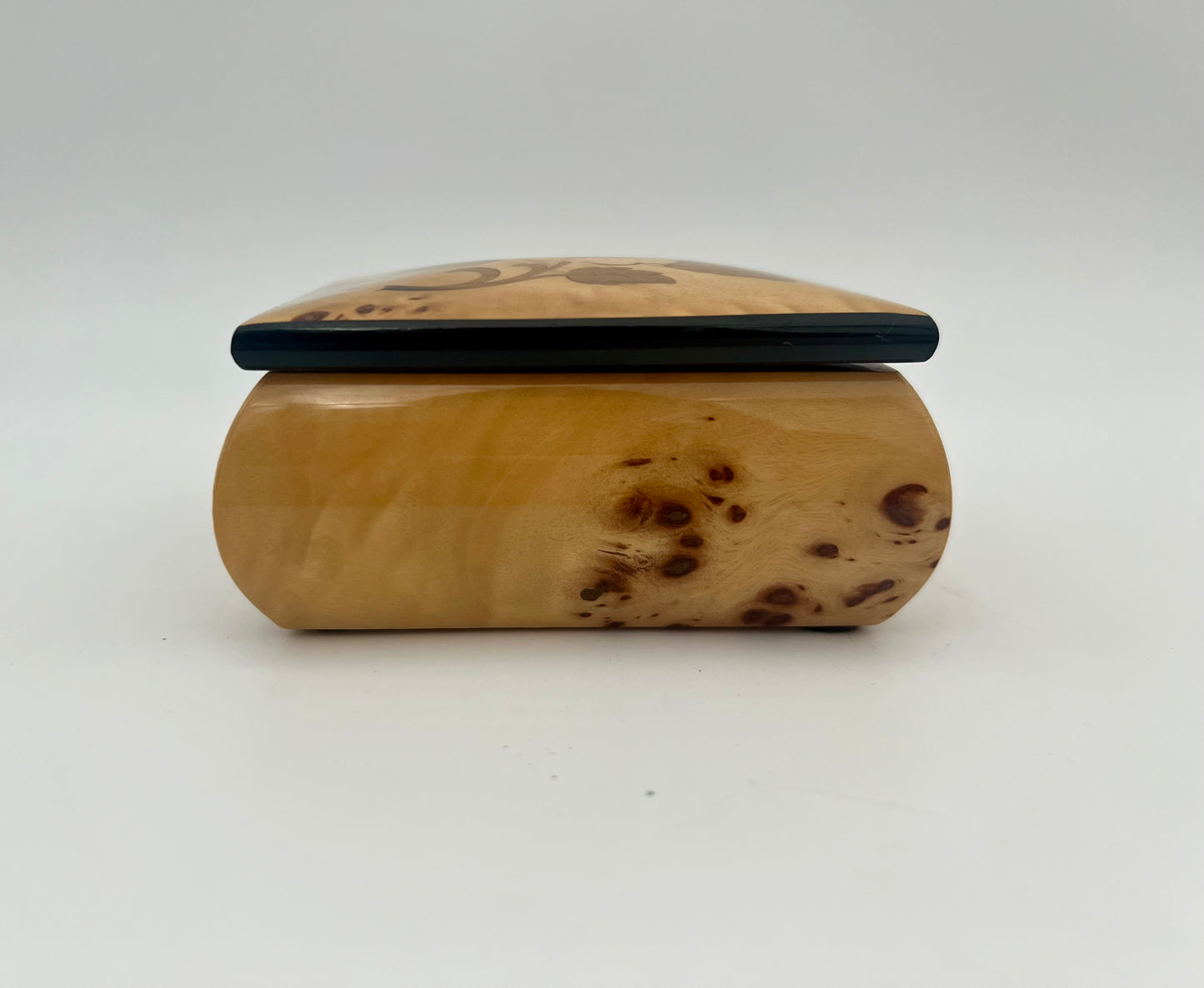 VINTAGE ITALIAN BURLWOOD INLAID FLOWER JEWELRY BOX