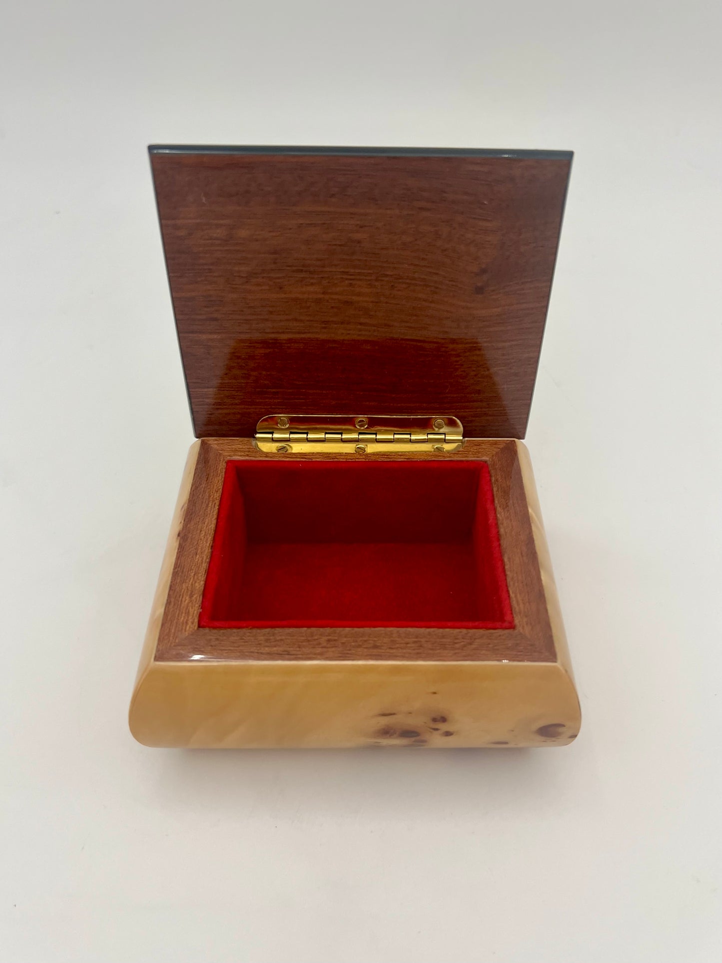 VINTAGE ITALIAN BURLWOOD INLAID FLOWER JEWELRY BOX