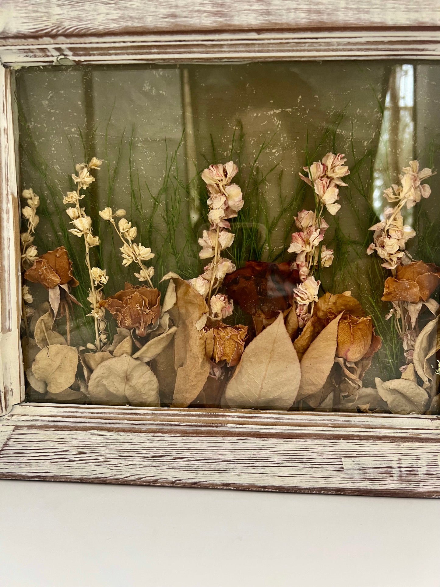 BOHO DRIED FLORAL DOUBLE PANE WALL HANGING