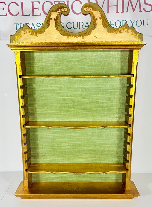VINTAGE GOLD, GREEN, AND IVORY FLORENTINE WOOD HANGING SHELF