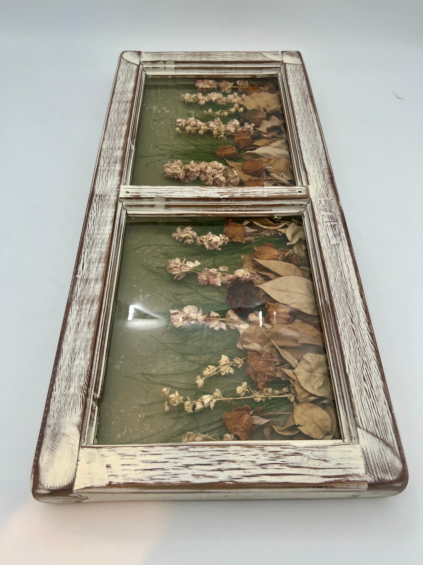 BOHO DRIED FLORAL DOUBLE PANE WALL HANGING
