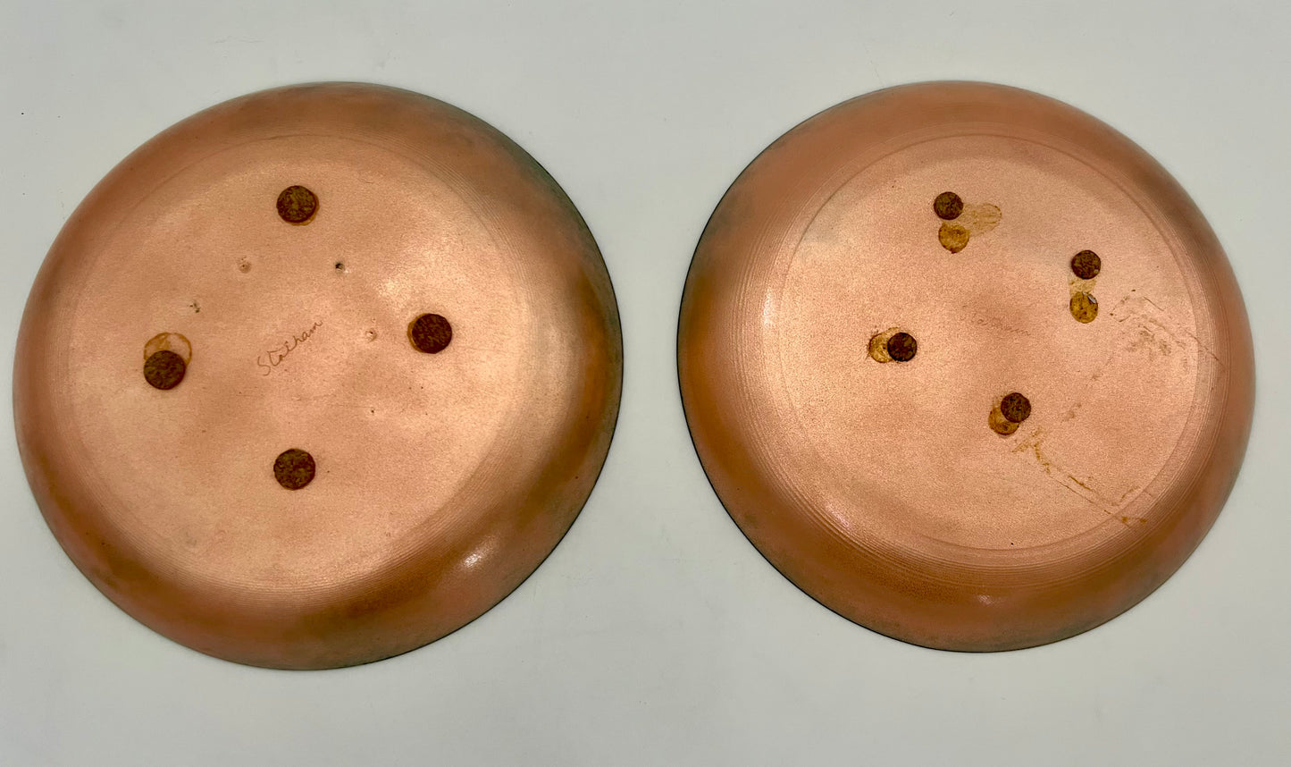 PAIR OF MIDCENTURY SIGNED STATHAM COPPER ART PLATES