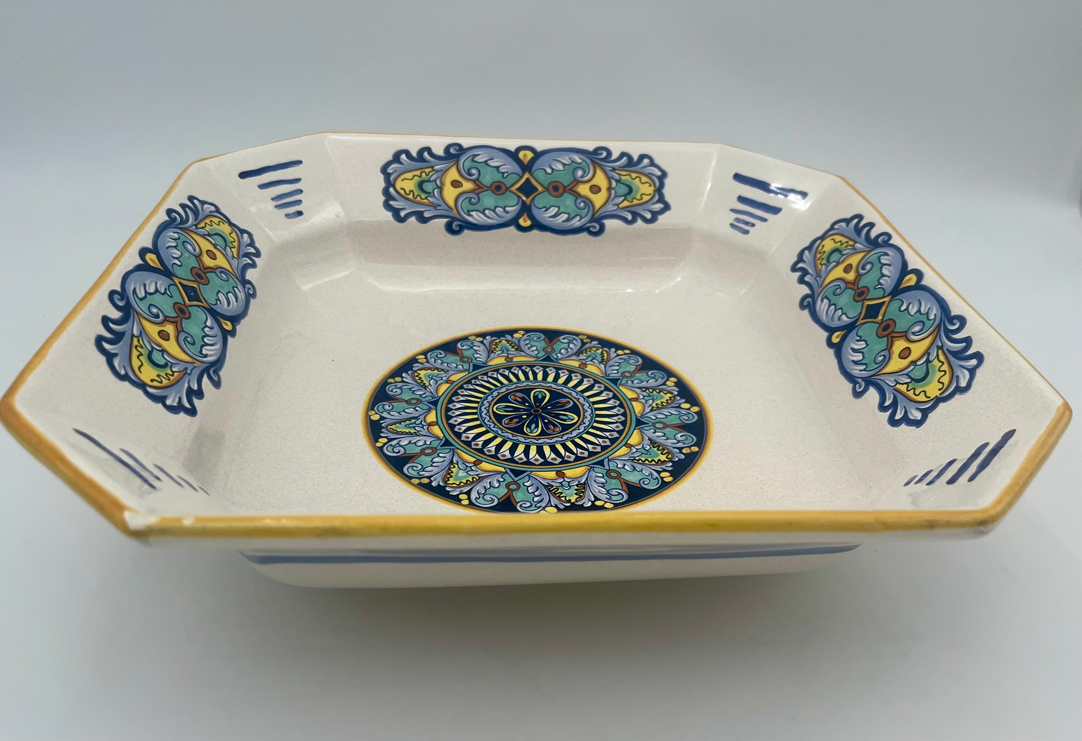 VINTAGE CERAMICA NOVA DERUTA SQUARE DECORATIVE BOWL | HAND PAINTED ITALIAN MAJOLICA | MADE IN ITALY