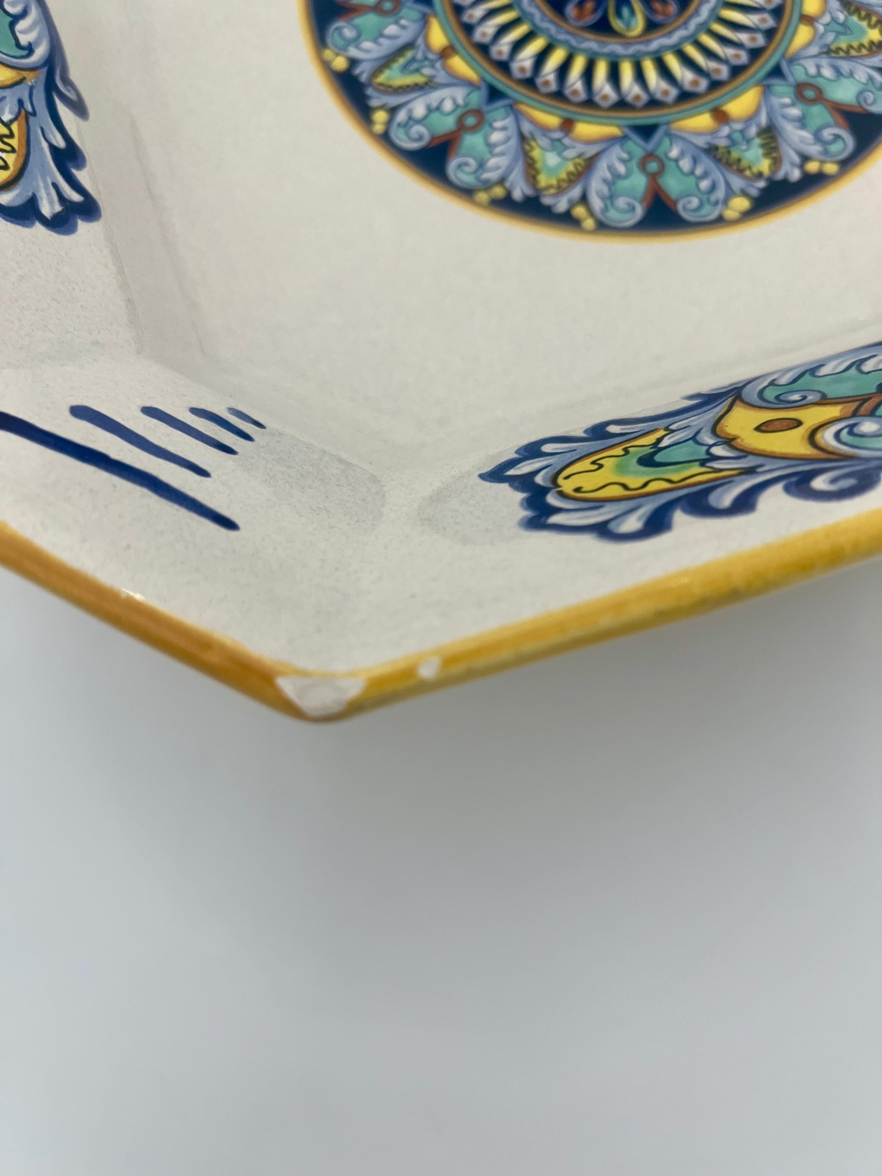 VINTAGE CERAMICA NOVA DERUTA SQUARE DECORATIVE BOWL | HAND PAINTED ITALIAN MAJOLICA | MADE IN ITALY