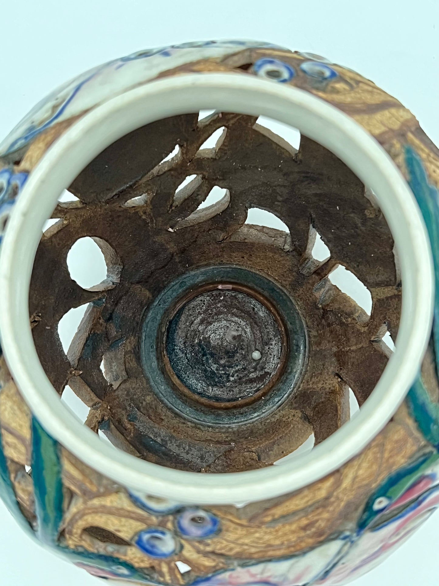VINTAGE ARTIST SIGNED HUMMINGBIRD VASE/CANDLE LANTERN