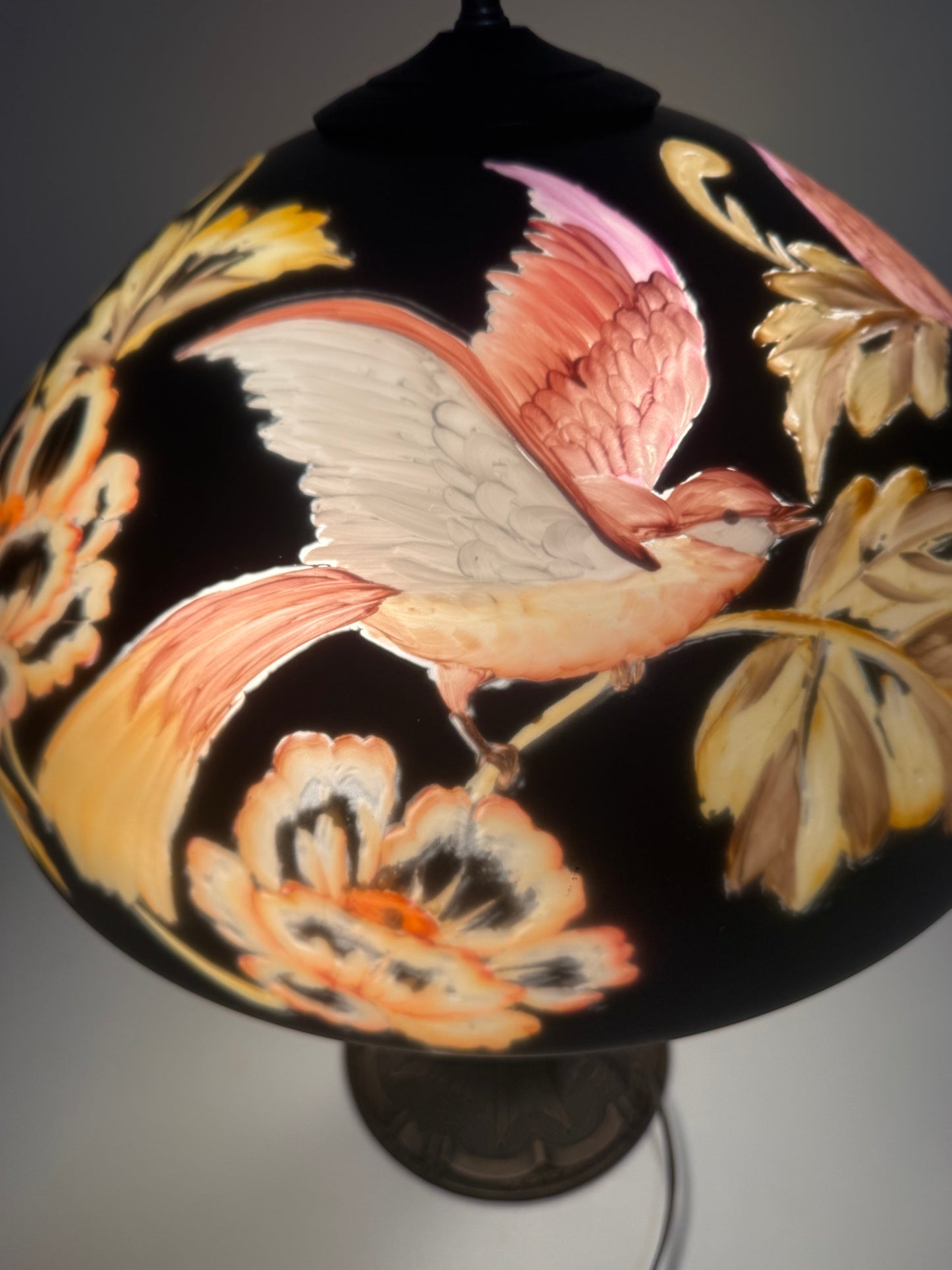 Vintage "Birds of Paradise" Art Nouveau Style Table Lamp