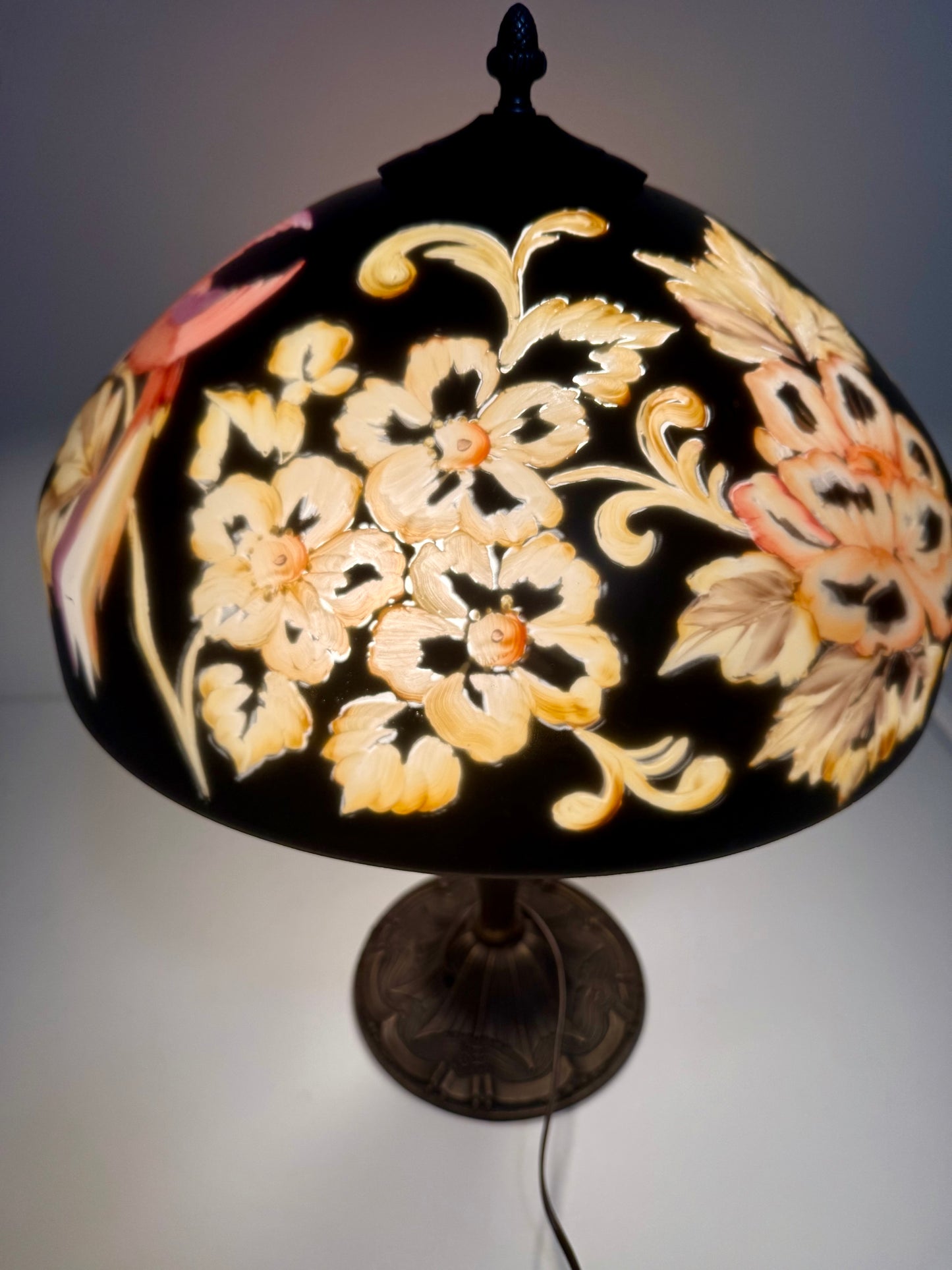 Vintage "Birds of Paradise" Art Nouveau Style Table Lamp