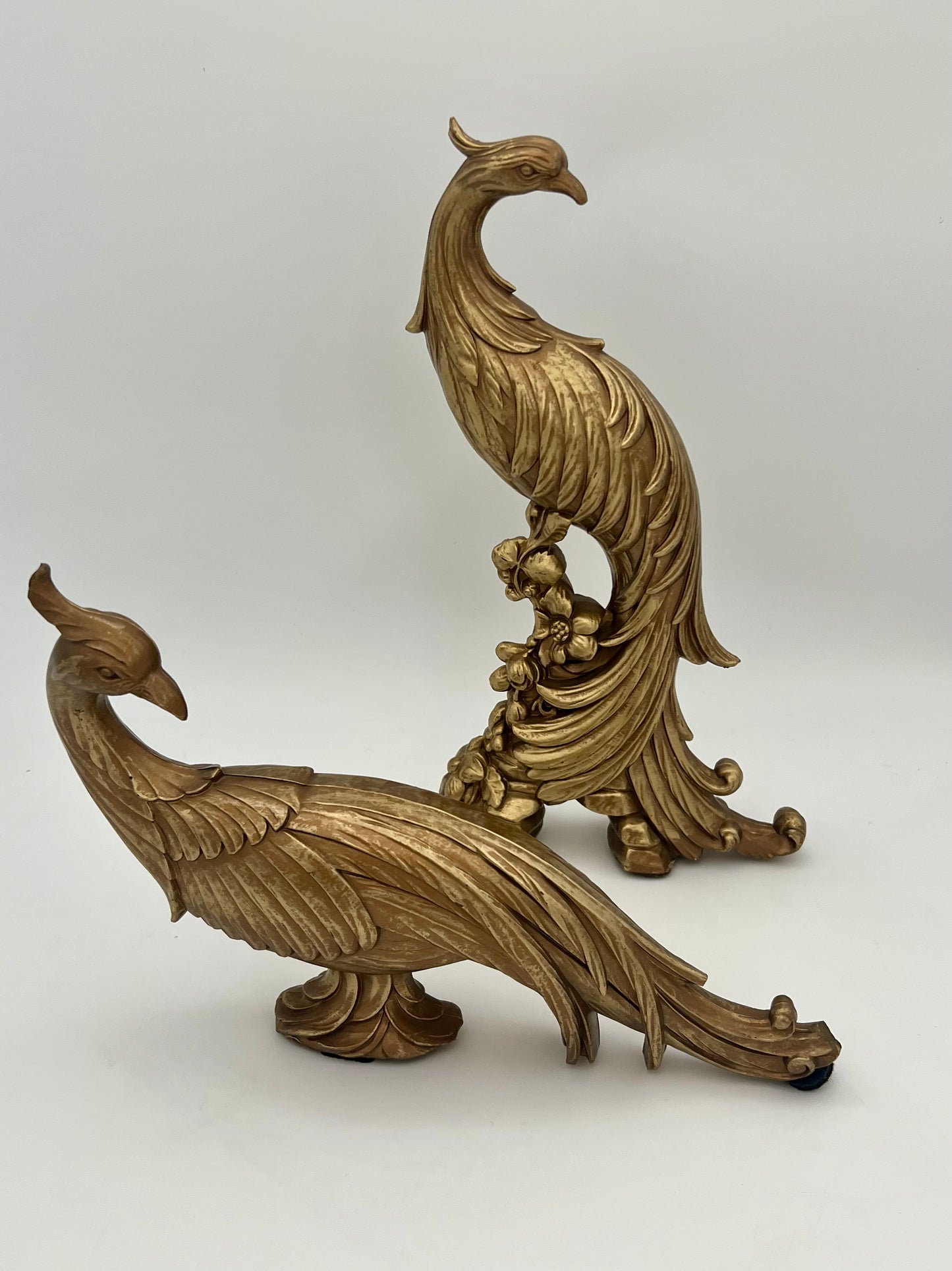 PAIR OF VINTAGE 1960s GOLD PEACOCK FIGURINES