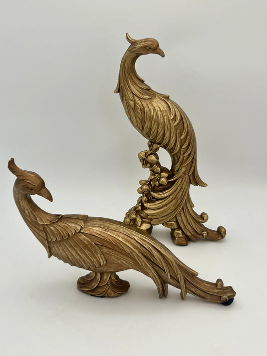 PAIR OF VINTAGE 1960s GOLD PEACOCK FIGURINES