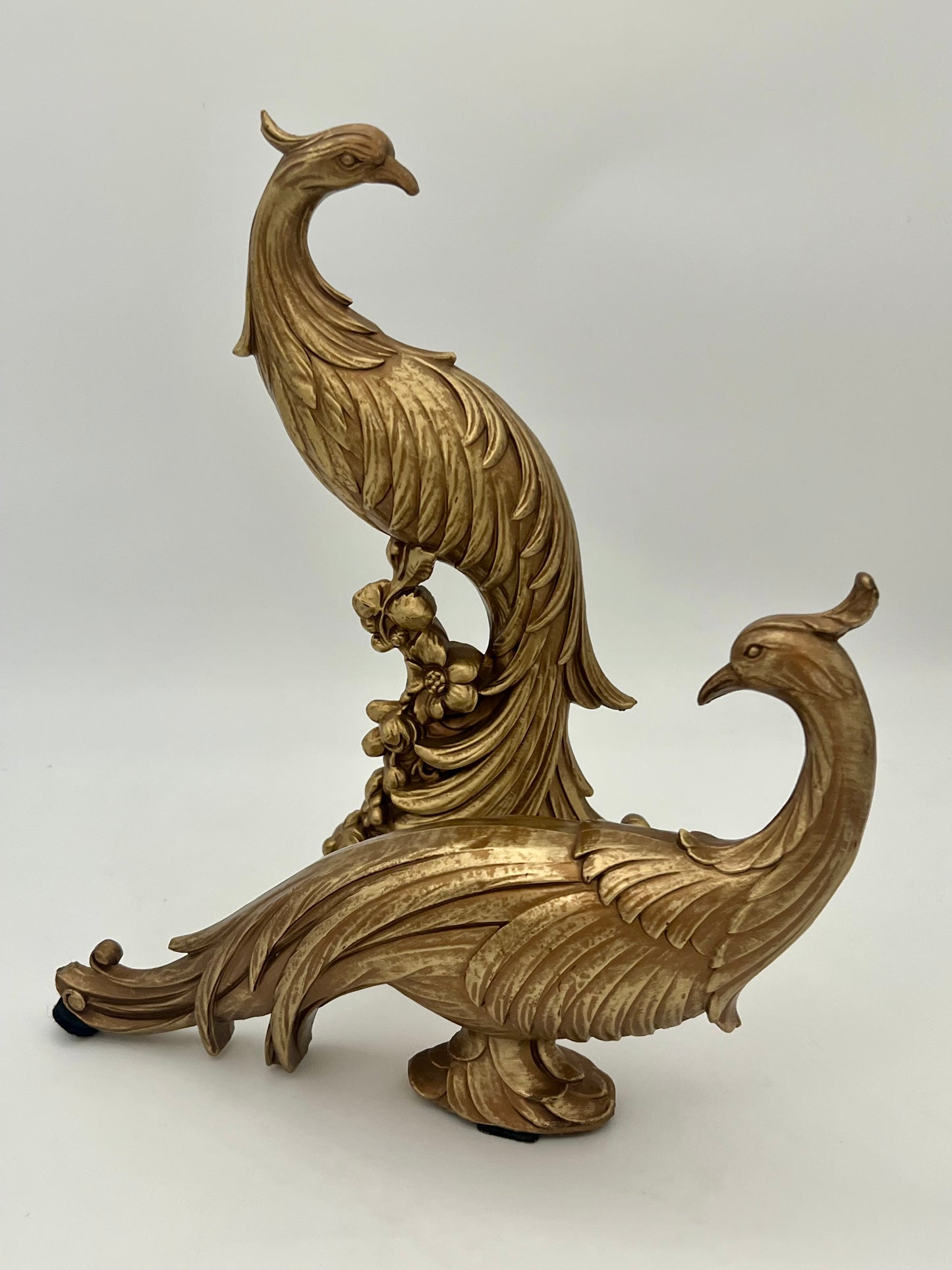 PAIR OF VINTAGE 1960s GOLD PEACOCK FIGURINES
