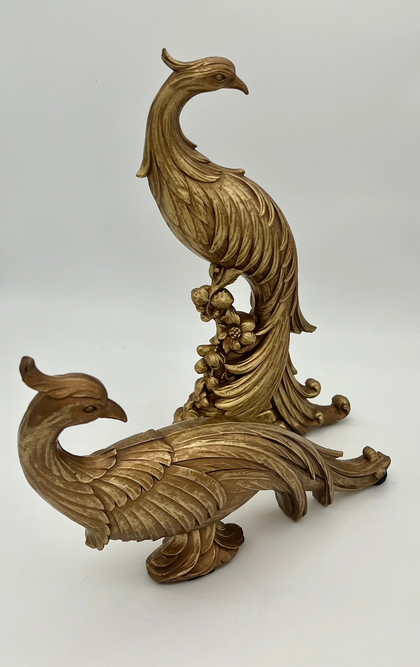 PAIR OF VINTAGE 1960s GOLD PEACOCK FIGURINES