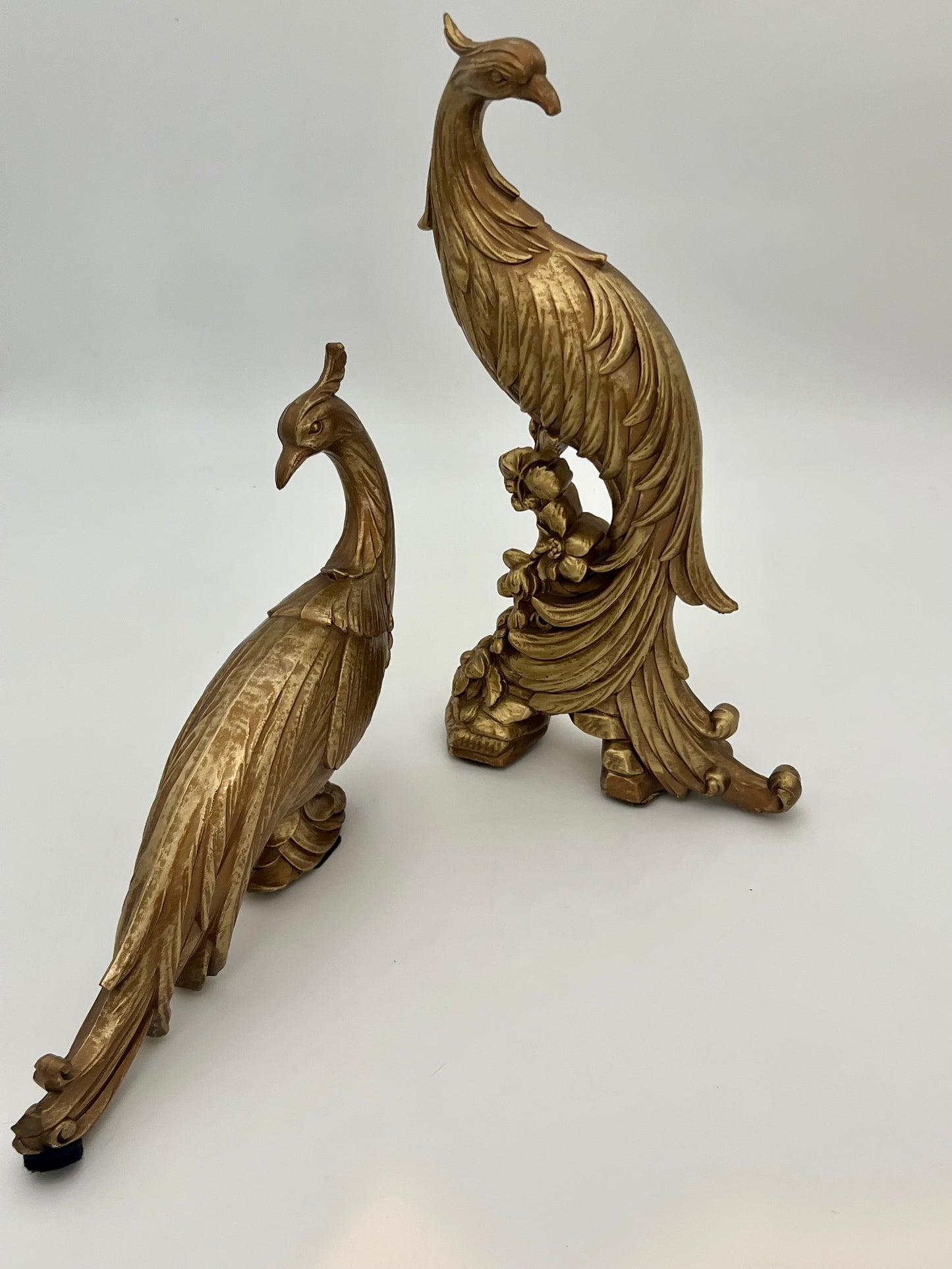 PAIR OF VINTAGE 1960s GOLD PEACOCK FIGURINES