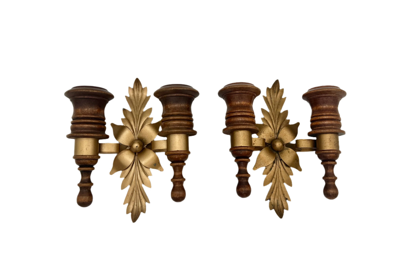 PAIR OF 1970s DOUBLE CANDLE HOLDER WALL SCONCES