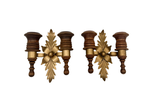 PAIR OF 1970s DOUBLE CANDLE HOLDER WALL SCONCES