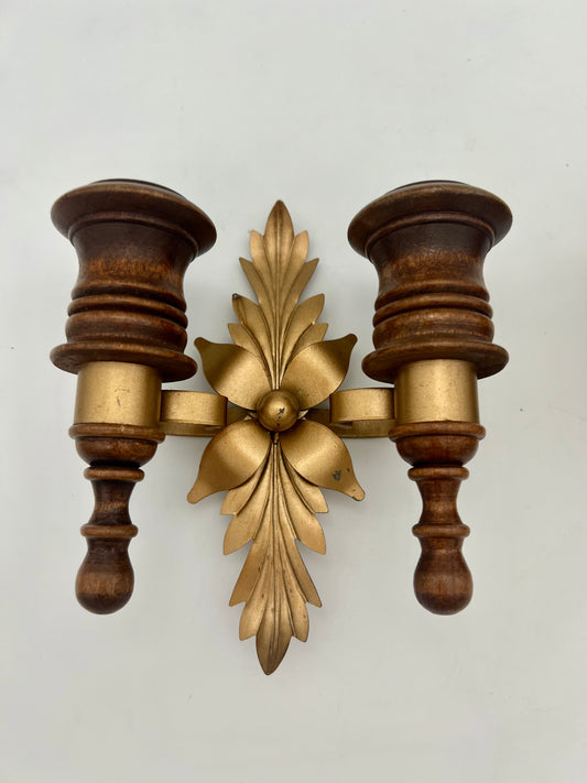 PAIR OF 1970s DOUBLE CANDLE HOLDER WALL SCONCES