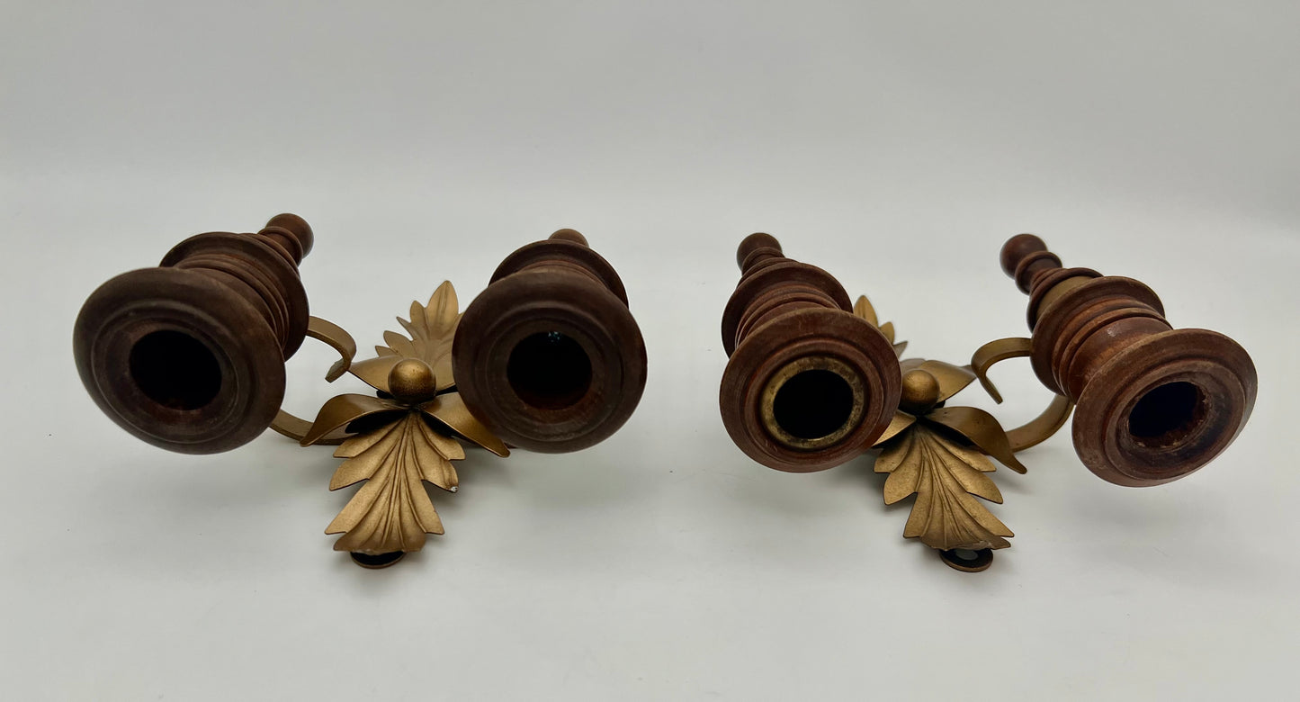 PAIR OF 1970s DOUBLE CANDLE HOLDER WALL SCONCES