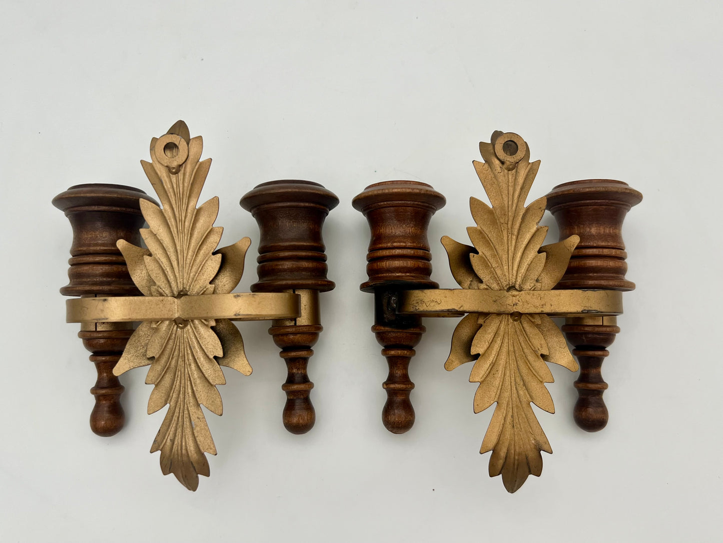 PAIR OF 1970s DOUBLE CANDLE HOLDER WALL SCONCES