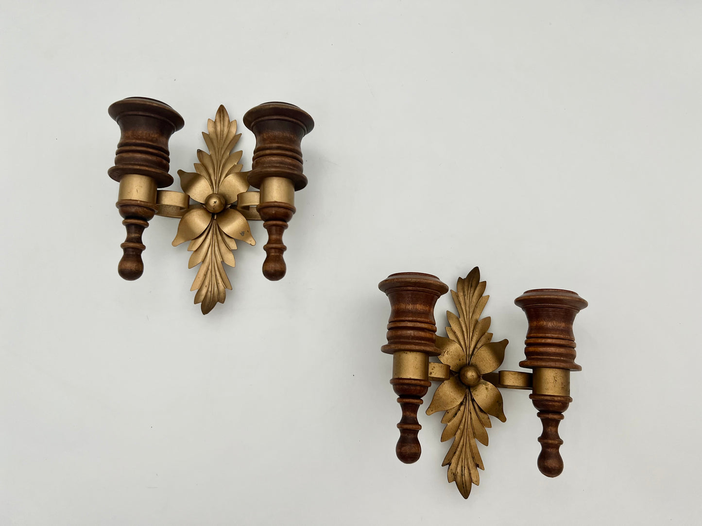 PAIR OF 1970s DOUBLE CANDLE HOLDER WALL SCONCES