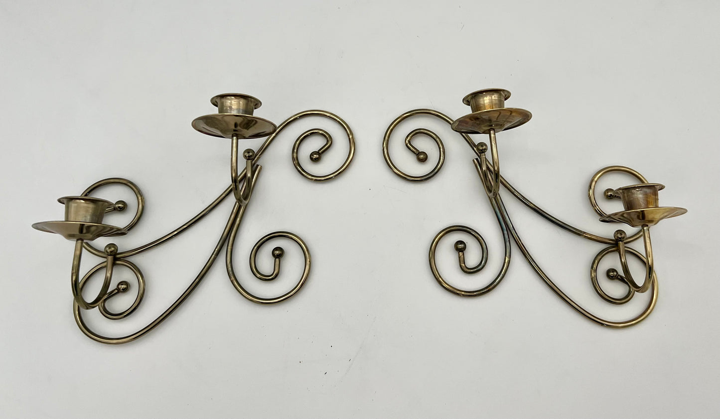 PAIR OF VINTAGE 1980s BRASS WALL CANDLE SCONCES
