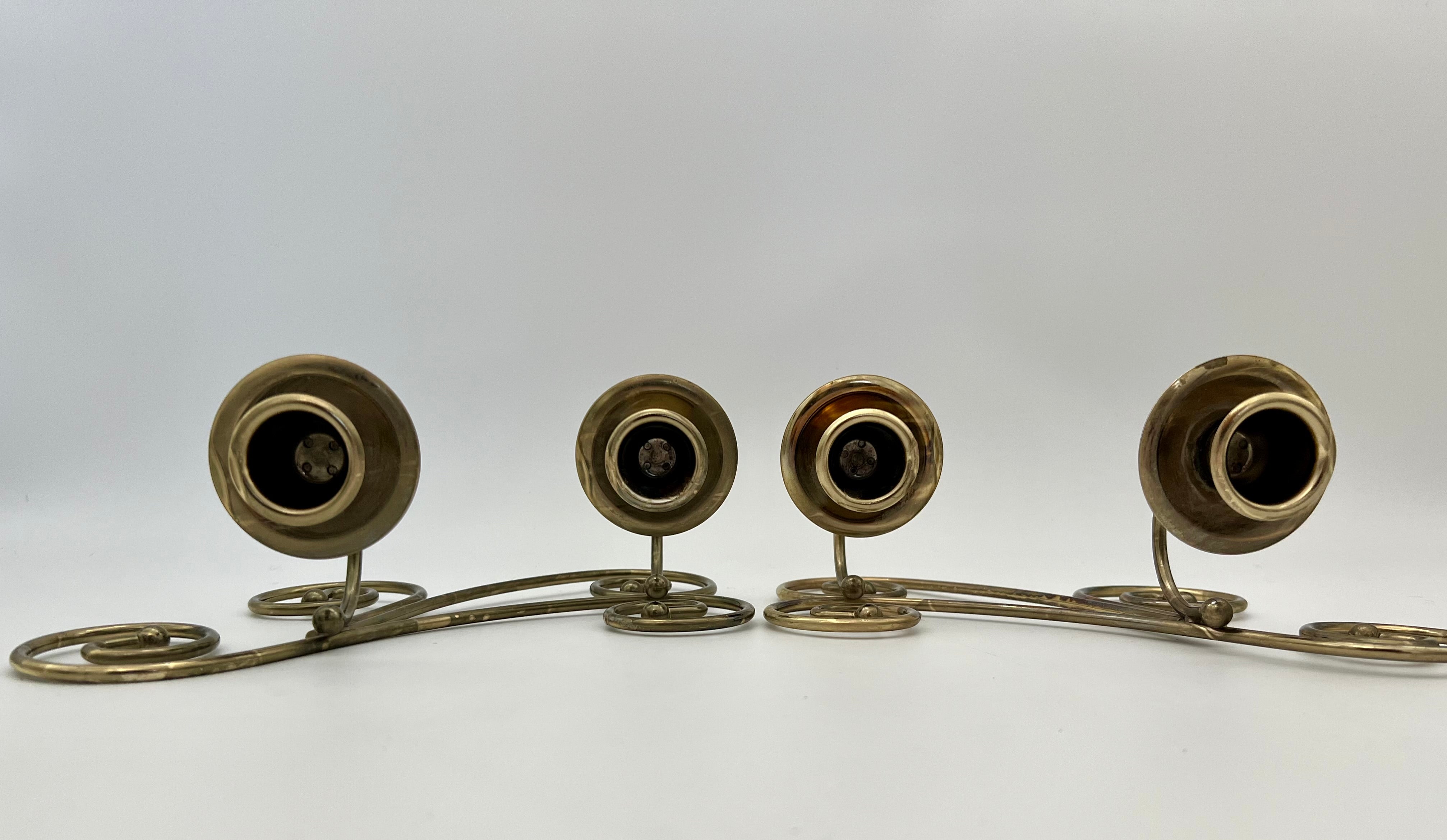 VINTAGE BRASS DOUBLE CANDLE WALL HOLDERS – SCROLL DESIGN – HOLLYWOOD REGENCY PAIR