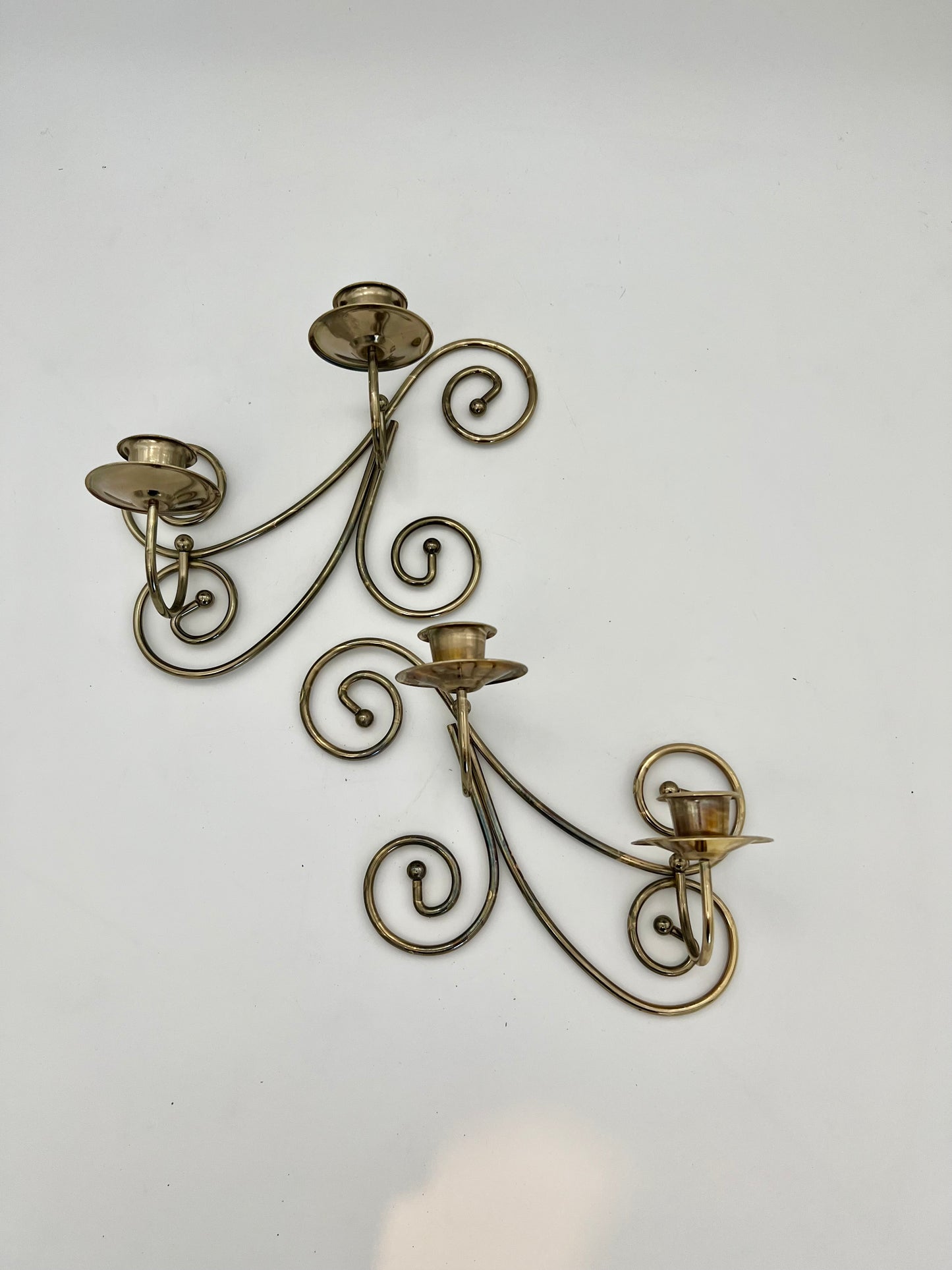PAIR OF VINTAGE 1980s BRASS WALL CANDLE SCONCES