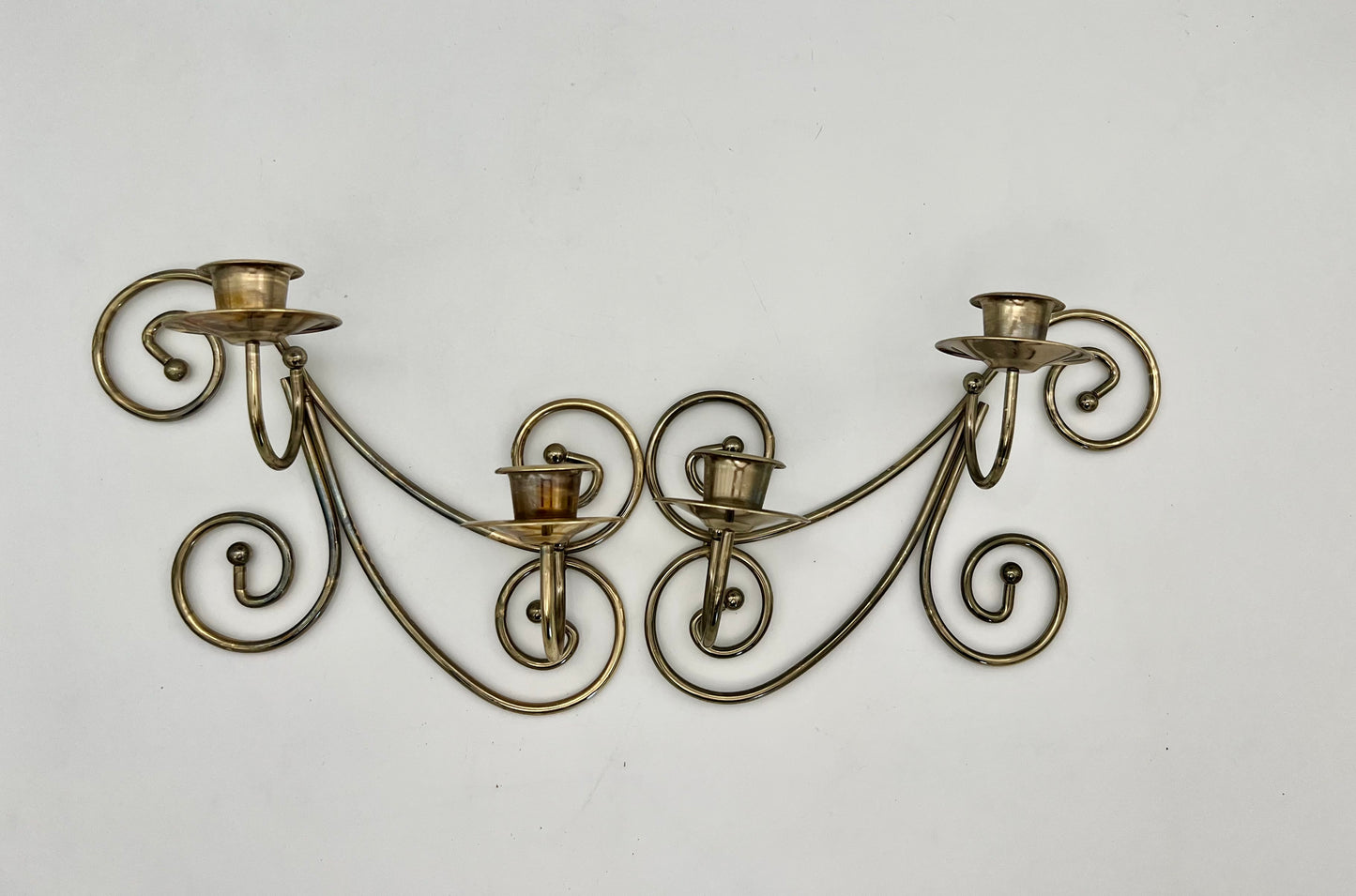 PAIR OF VINTAGE 1980s BRASS WALL CANDLE SCONCES